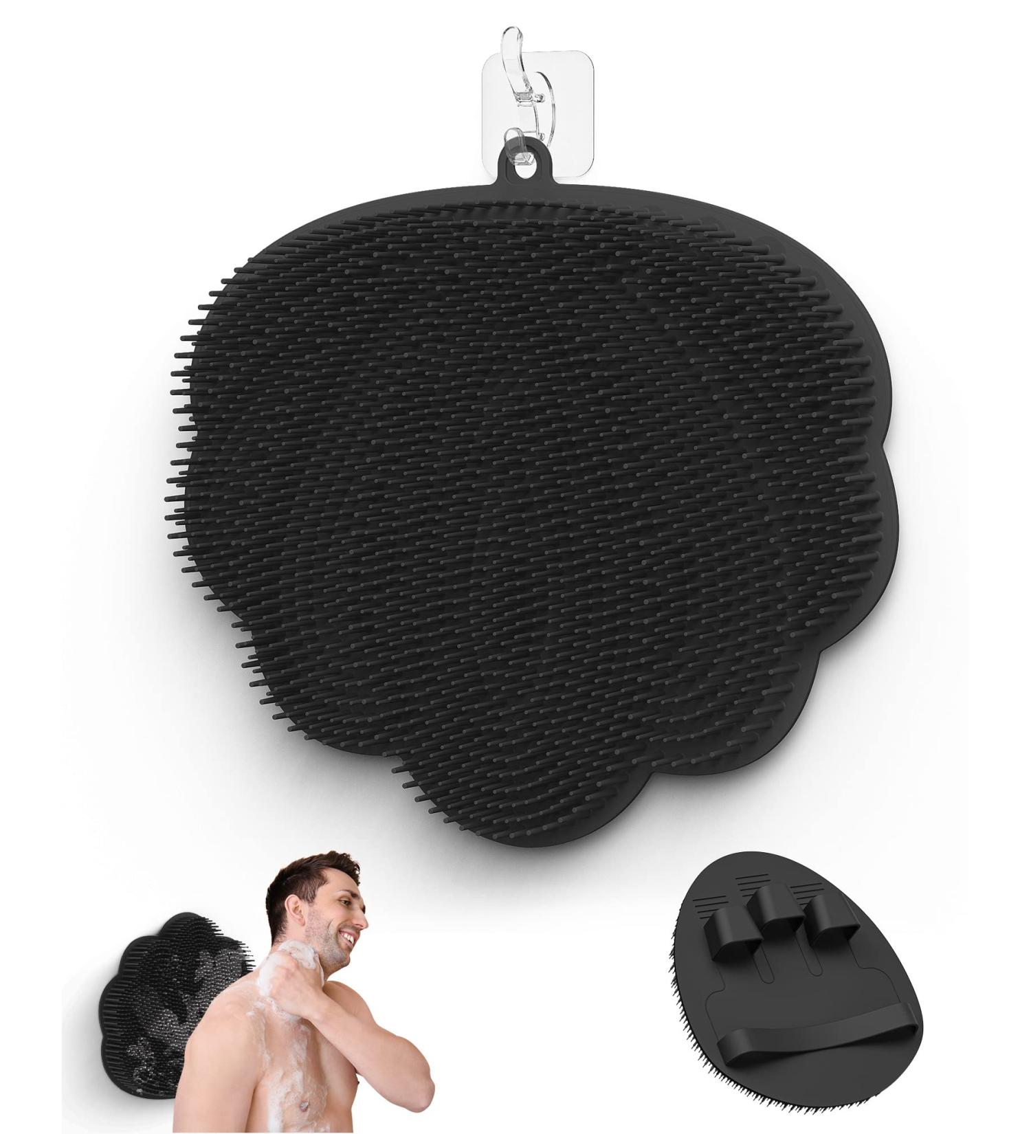 ManmiHealth Silicone Back Scrubber Mat & Bath Glove Set (2 PCS) - Hands-Free Foot Scrubber for Shower - Powerful Suction Shower Scrubber with Body & Face Scrubber and Free Hook (Black) - Buy Online on GoSupps.com