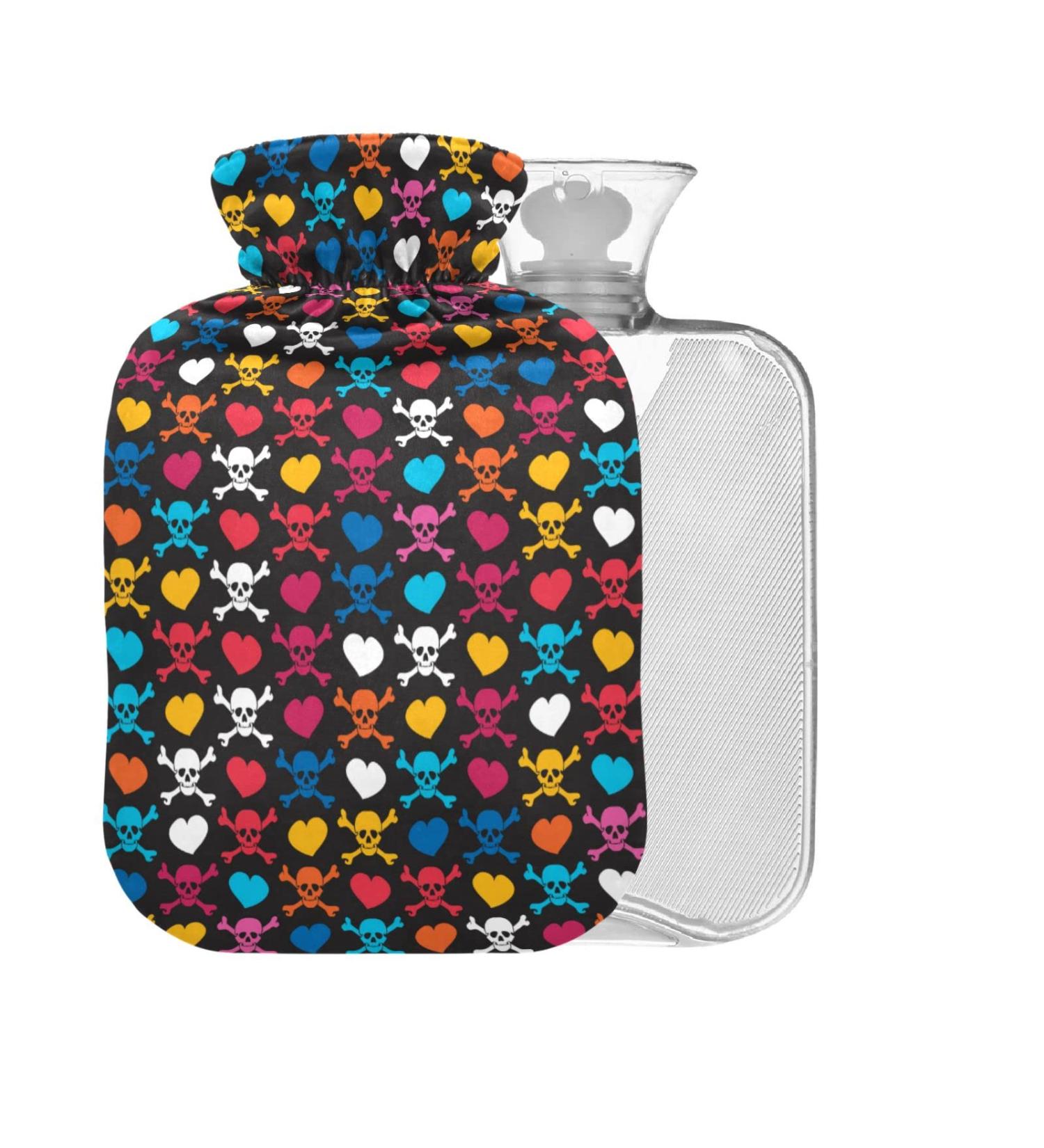 Skull Hearts Hot Water Bottle 1L - BPA Free Pain Relief & Hot/Cold Compress - Small Hot Water Bag Cover - Buy Online on GoSupps.com