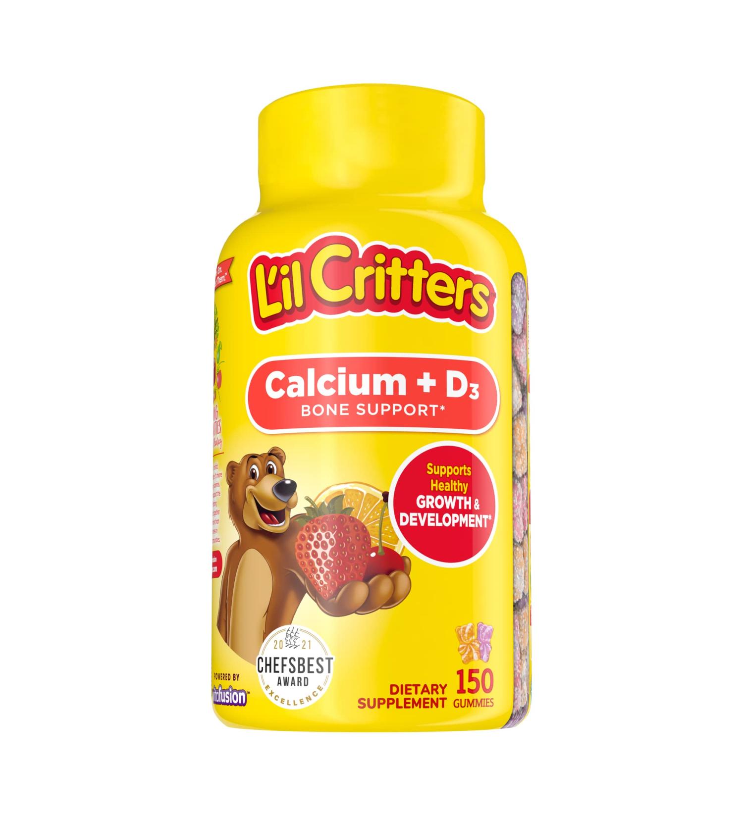 Lil Critters Calcium + D3 Gummies - Bone Support in Black Cherry, Orange & Strawberry Flavors - 150 Count - Buy Online on GoSupps.com