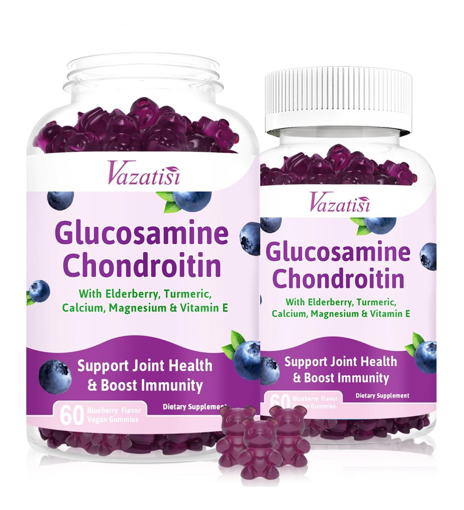 2 Pack Glucosamine Chondroitin Gummies - Glucosamine Chondroitin with MSM Elderberry Turmeric Joint Support Supplement for Adults Men & Women - Blueberry Flavor 120 Cts Blueberry 60 Count (Pack of 2) - Buy Online on GoSupps.com