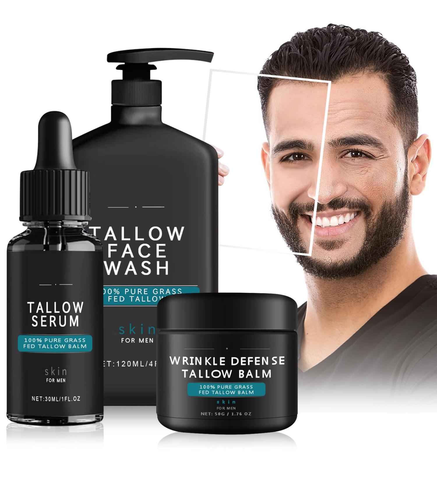 3Set Wrinkle Defense Tallow Balm - Men's Skin Care Kit | Anti-Wrinkle Moisturizer Night Serum & Face Wash - Buy Online on GoSupps.com