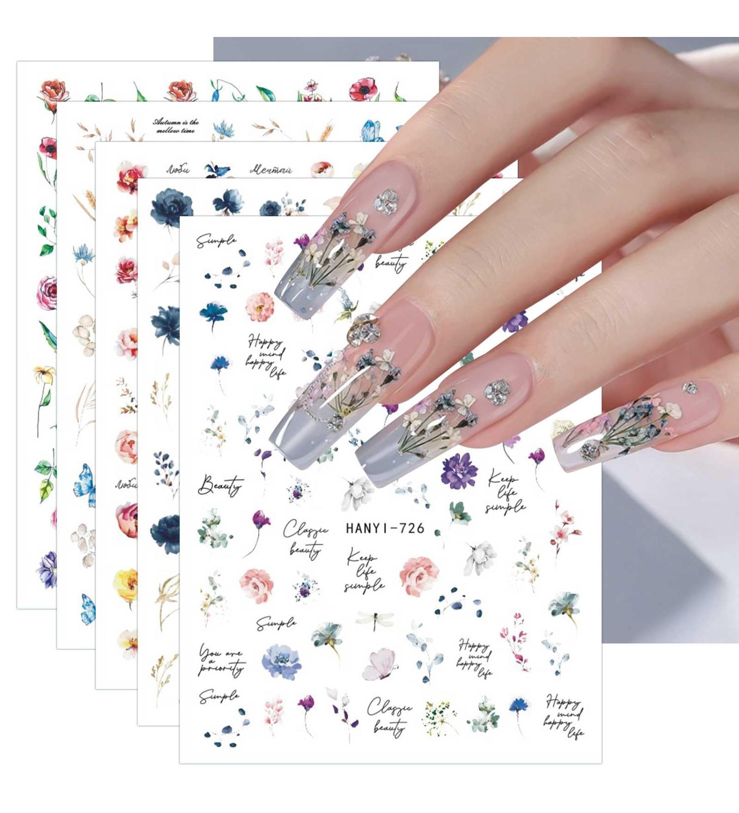 JMEOWIO 9 Sheets Spring Flower Nail Art Stickers Decals Self-Adhesive Colorful Summer Floral Nail Supplies Nail Art Design Decoration Accessories - Buy Online on GoSupps.com