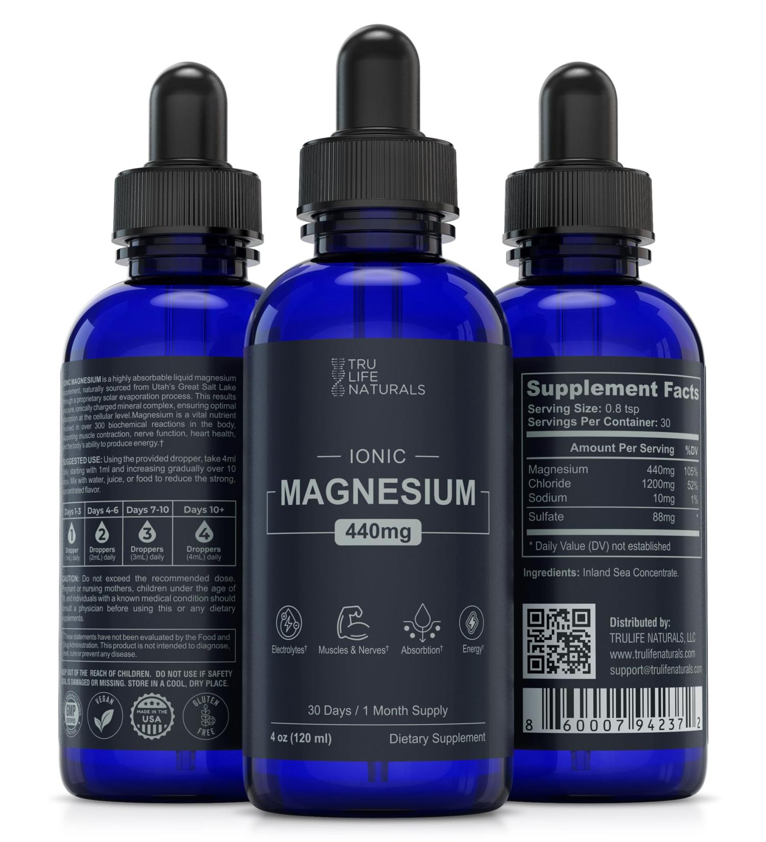 Ionic Magnesium Drops 440 mg- 4oz (48 Servings) Solar-Evaporated Concentrate from Utah s Great Salt Lake | Liquid Magnesium Supplement for Vitality & Hydration Support - Muscle Bone & Nerve Function - Buy Online on GoSupps.com