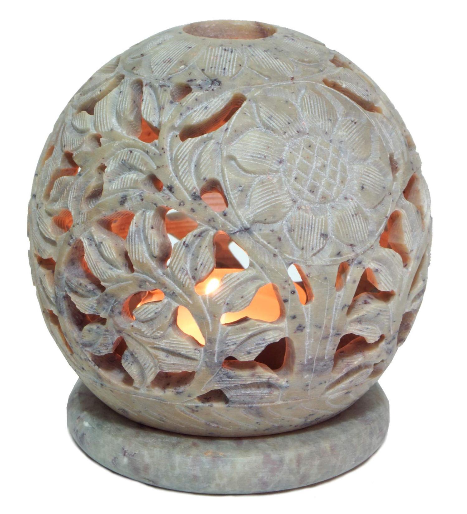 Buy GURU SHOP Indian Scented Potpourri Container - Soapstone Tealight & Ball Flowers - Cream-White - 8.5x8x8 cm | Fragrance & Oil Lamps International Shipping - Buy Online on GoSupps.com