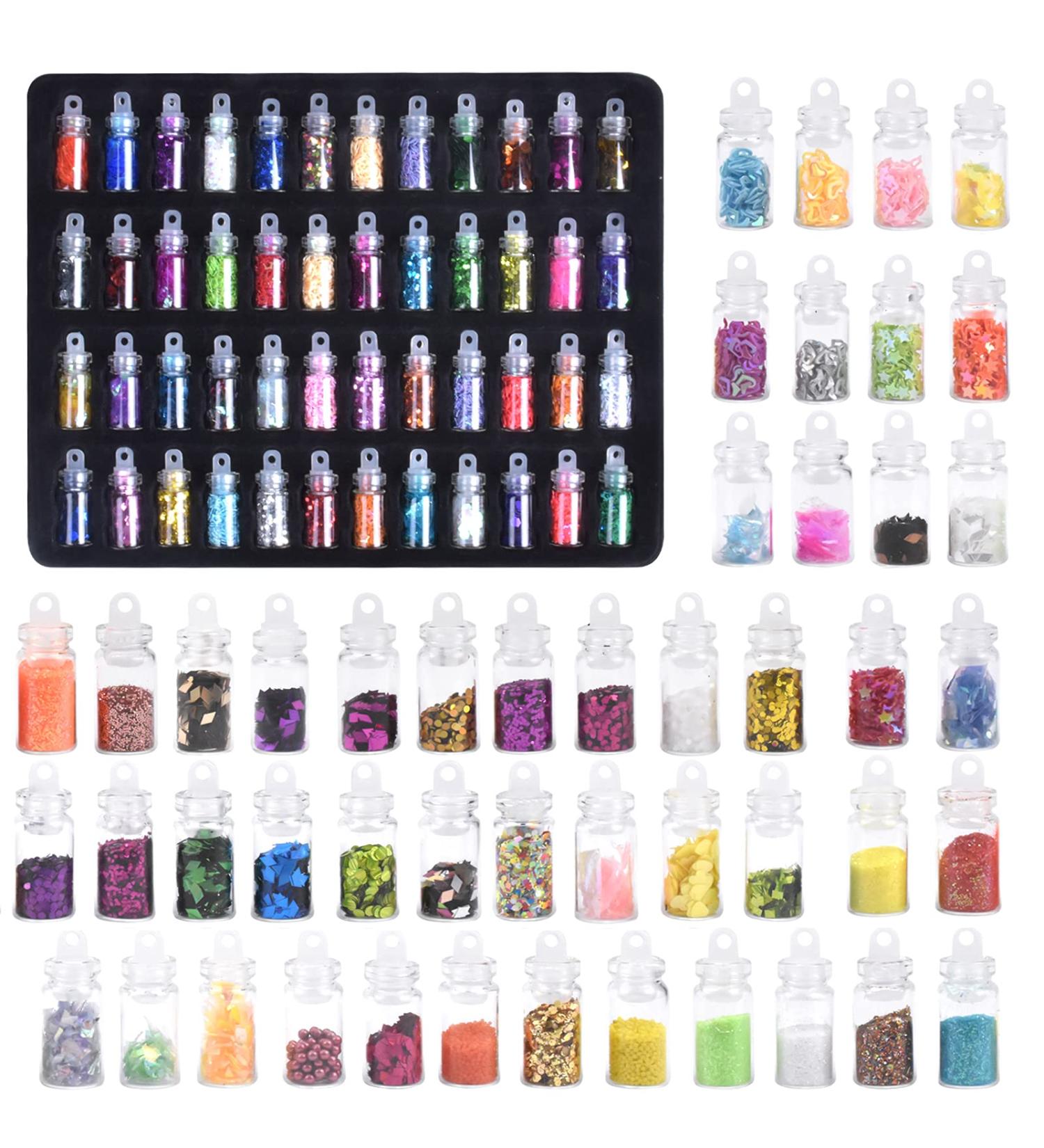 Buy CHStarina 48 Boxes Nail Glitter - Holographic Nail Powder 3D Star & Heart Sequins Nail Pearls for Nails Face Hair & Resin Decoration - Buy Online on GoSupps.com