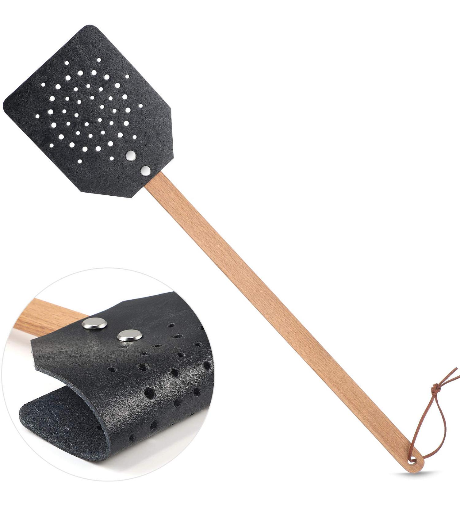 YoungJoy Leather Heavy Duty 19 Inch Rustic Manual Swat with Wooden Long Handle - 1 Pack Black - Buy Online on GoSupps.com