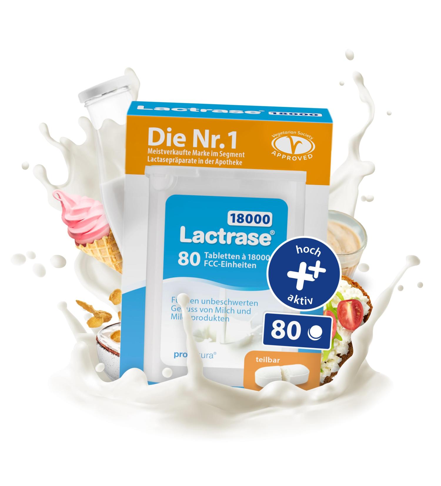 Pro Natura Lactrase 18000-80 Lactase Tablets - Enjoy Milk & Dairy Products Without Lactose Intolerance | Fast International Shipping - Buy Online on GoSupps.com