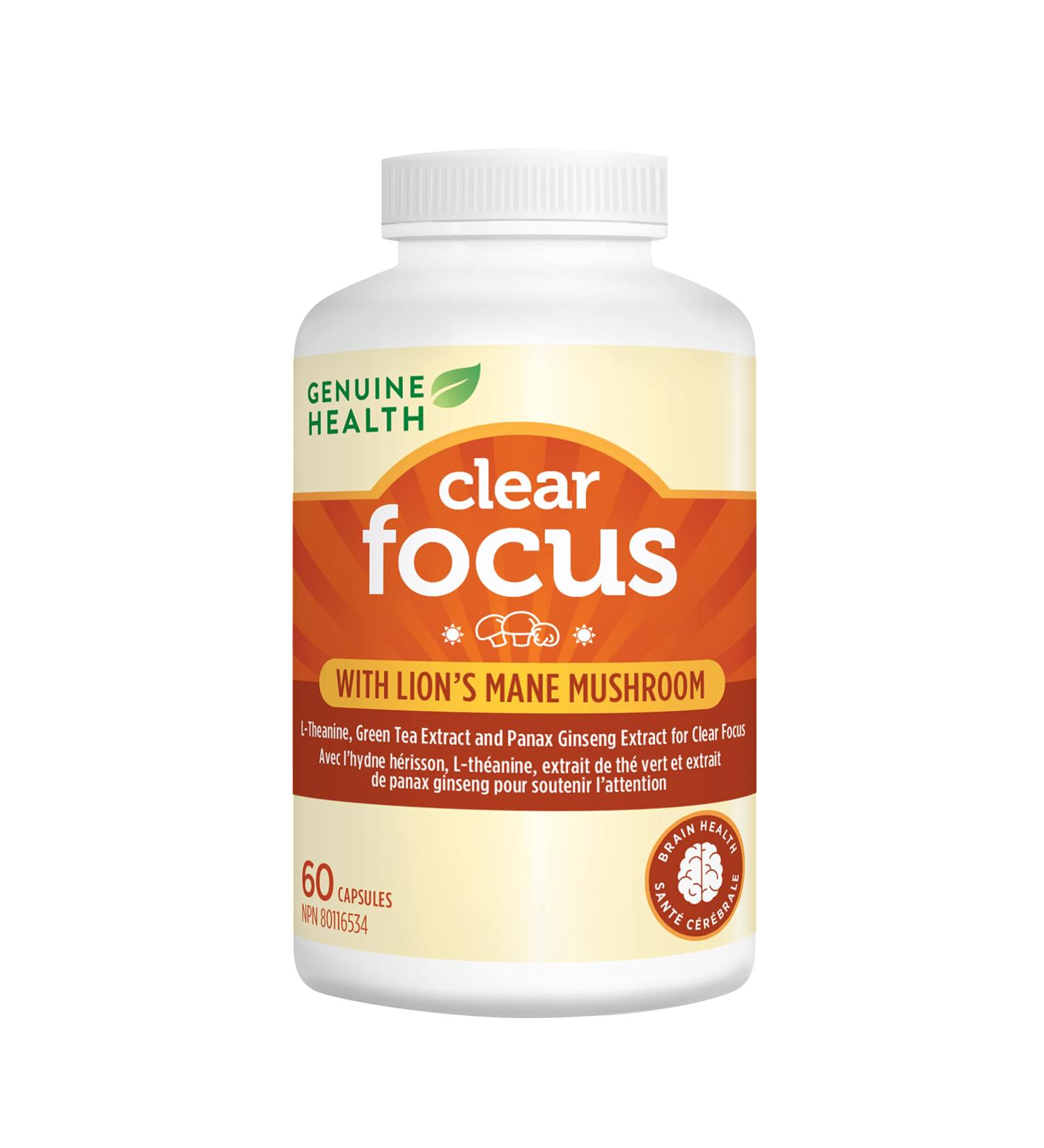 Genuine Health Clear Focus with Lion's Mane Mushroom Vegan Gluten Free Soy Free Non GMO 60 Count Capsules - Buy Online on GoSupps.com