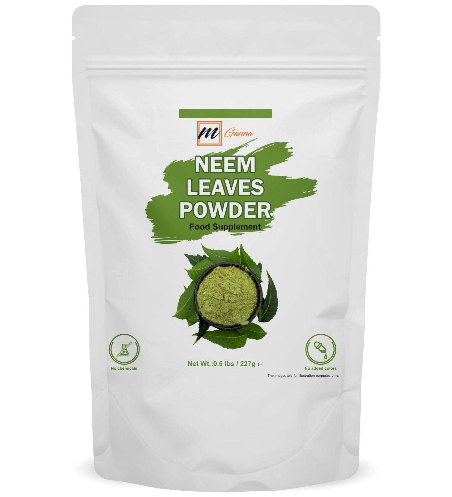 mGanna 100% Natural Neem Leaf Powder Pure Azadirachta Indica for Skin, Hair Care and Cosmetic Formulations 227 GMS / 0.5 LBS - Buy Online on GoSupps.com