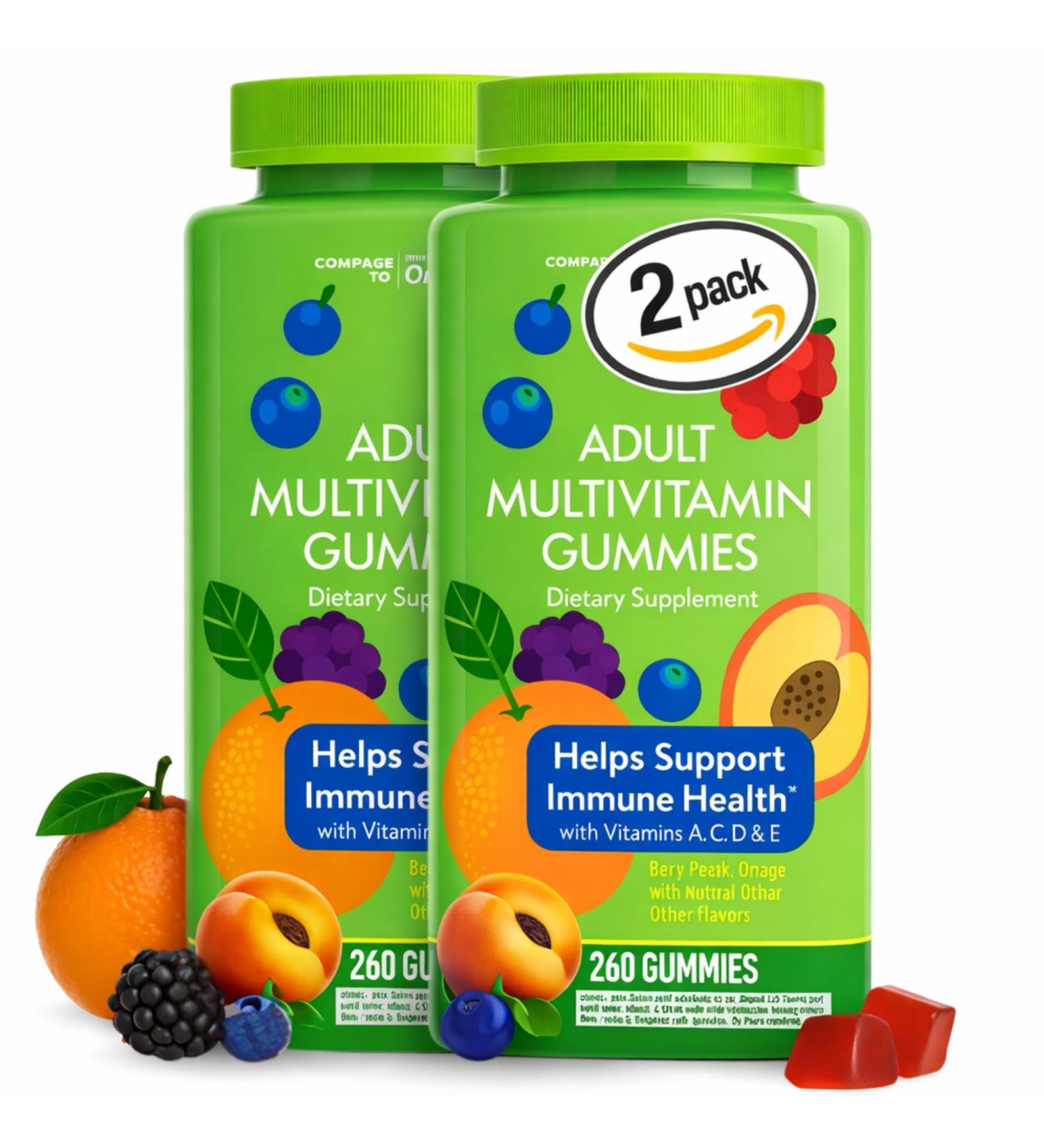 Member_Mark Adult Multivitamin Gummies 260 Gummies (2Pack) Berry Peach & Orange Flavors Easy to Chew for Men & Women | by R&C Store