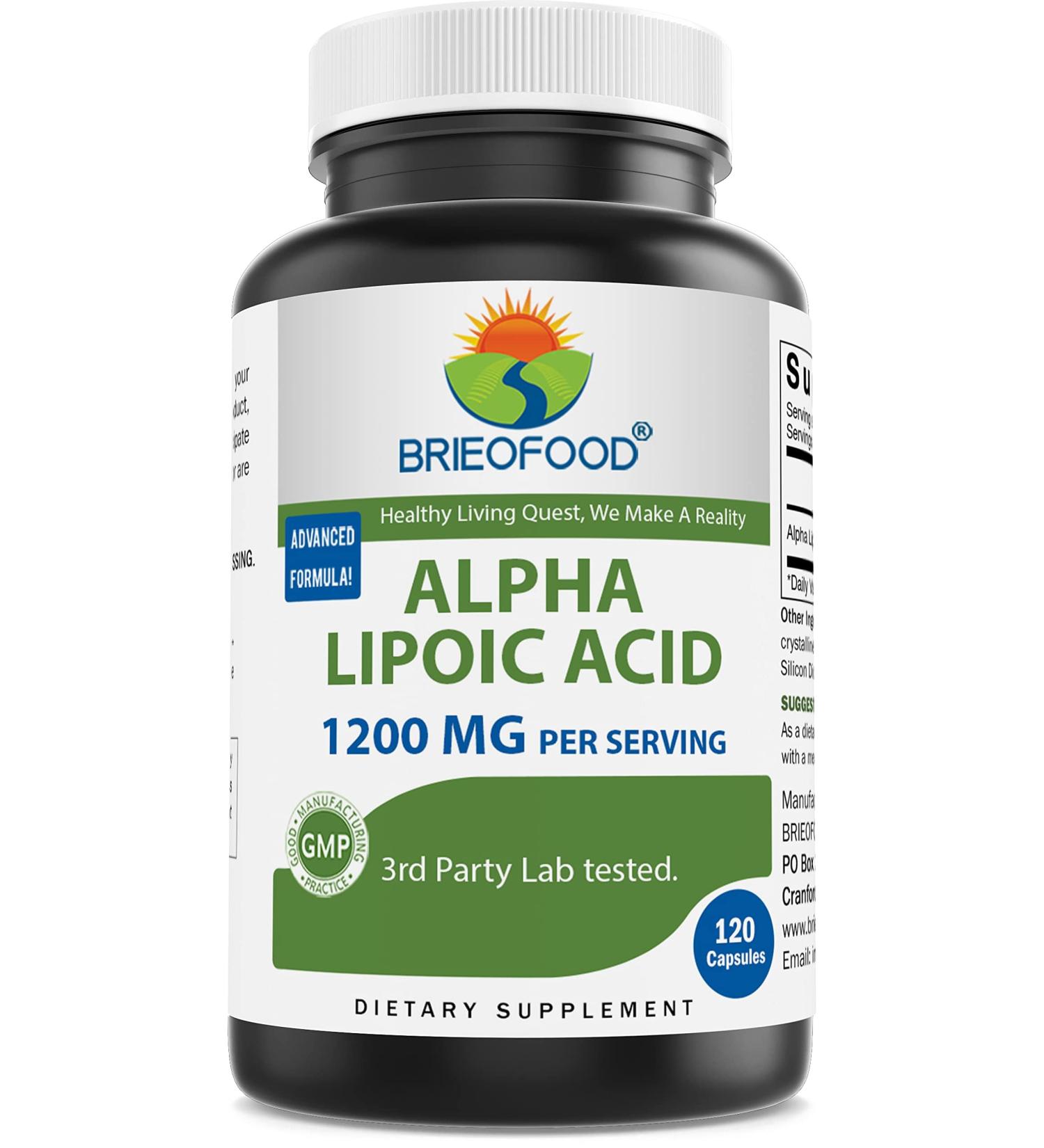 Brieofood Alpha Lipoic Acid 1200mg per Serving - 120 Capsules - Non-GMO Gluten Free