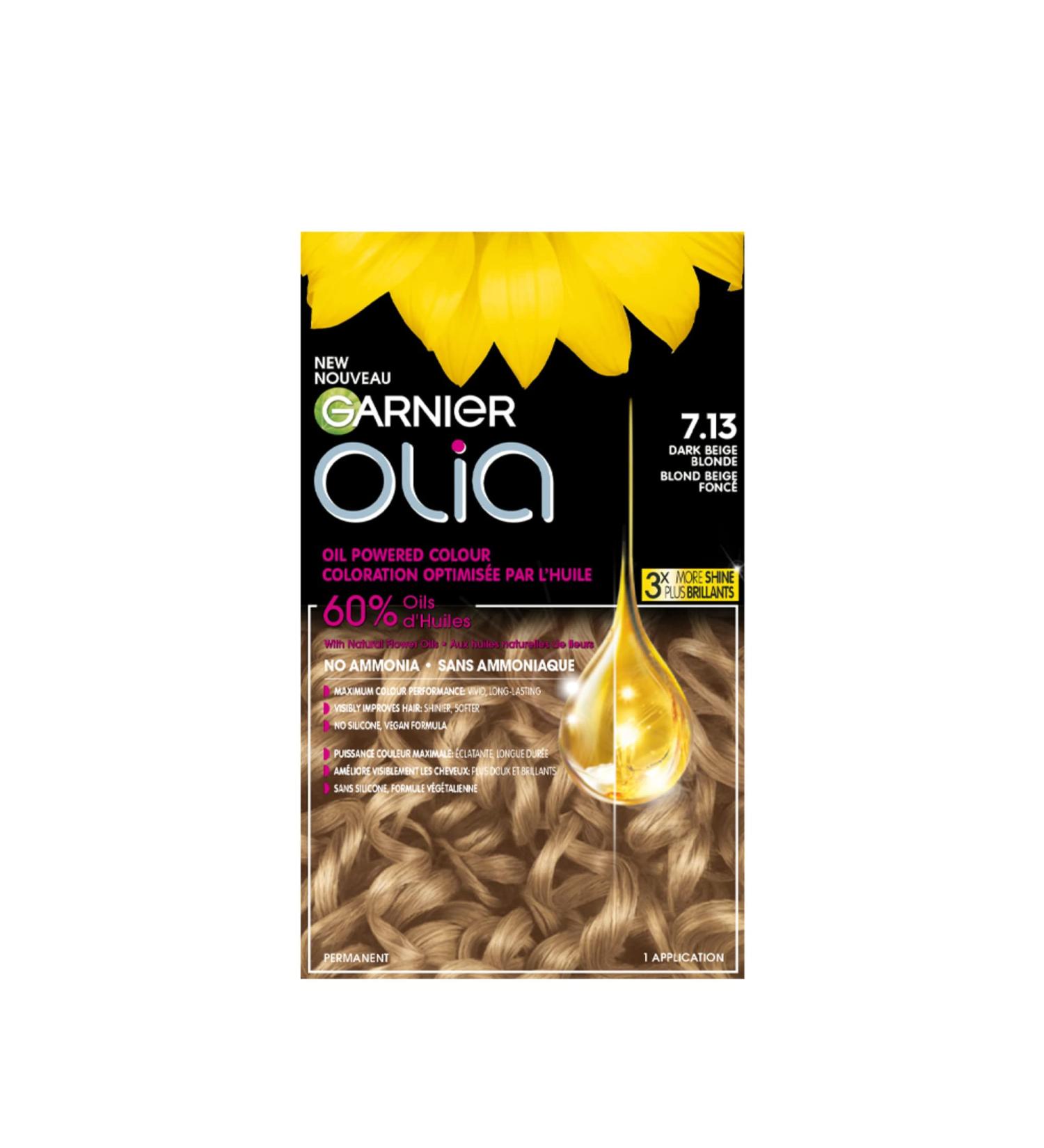 Garnier Olia Permanent Hair Dye Ammonia-Free Hair Color 7.13 Dark Beige Blonde Long-Lasting Hair Shine With 60% Oils 1 Application LIGHT / BLONDE SHADES 7.13 Dark Beige Blonde - Buy Online on GoSupps.com