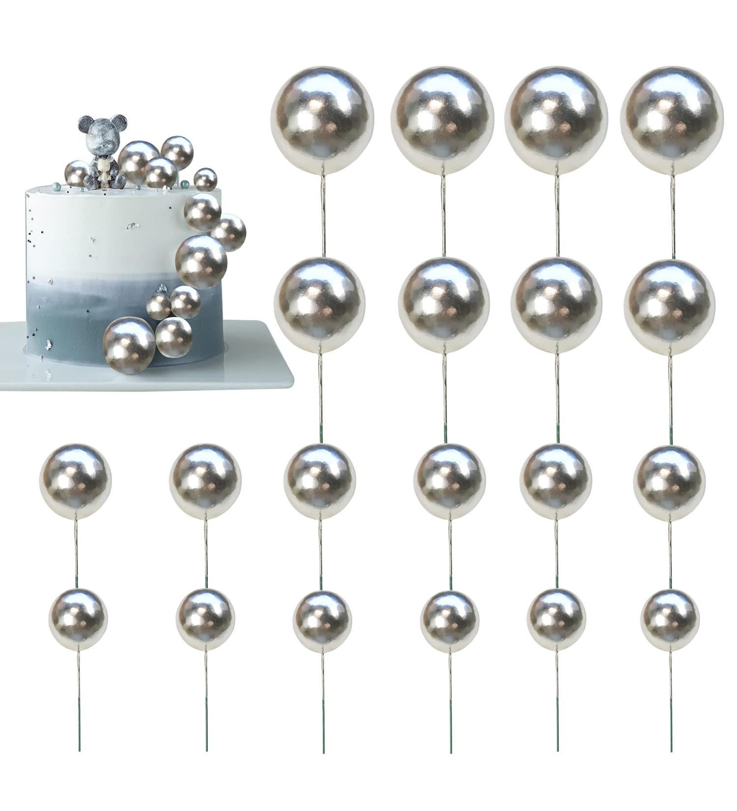 Balls Cake Topper Mini Balloons Cake Topper Pearl Balls Cake Pick Foam Ball Cupcake Topper Baking Decoration Supplies Toothpick Party Wedding Anniversary Birthday Baby Shower Cake Decoration Silver - Buy Online on GoSupps.com