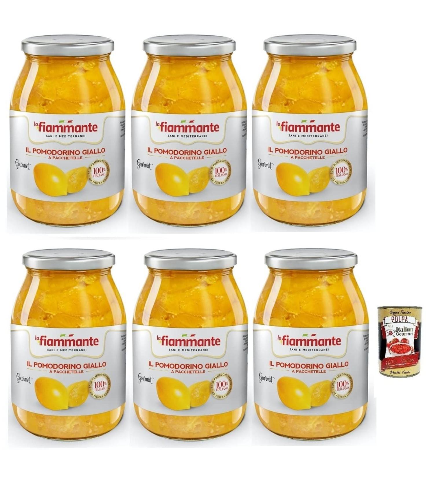 La Fiammante Il Pomodorino Giallo a Pacchetelle yellow tomatoes yellow cherry tomatoes 100% Italian tomato glass jar of 1 kg + Italian box Gourmet Tomato Pulp 400 g - Buy Online on GoSupps.com