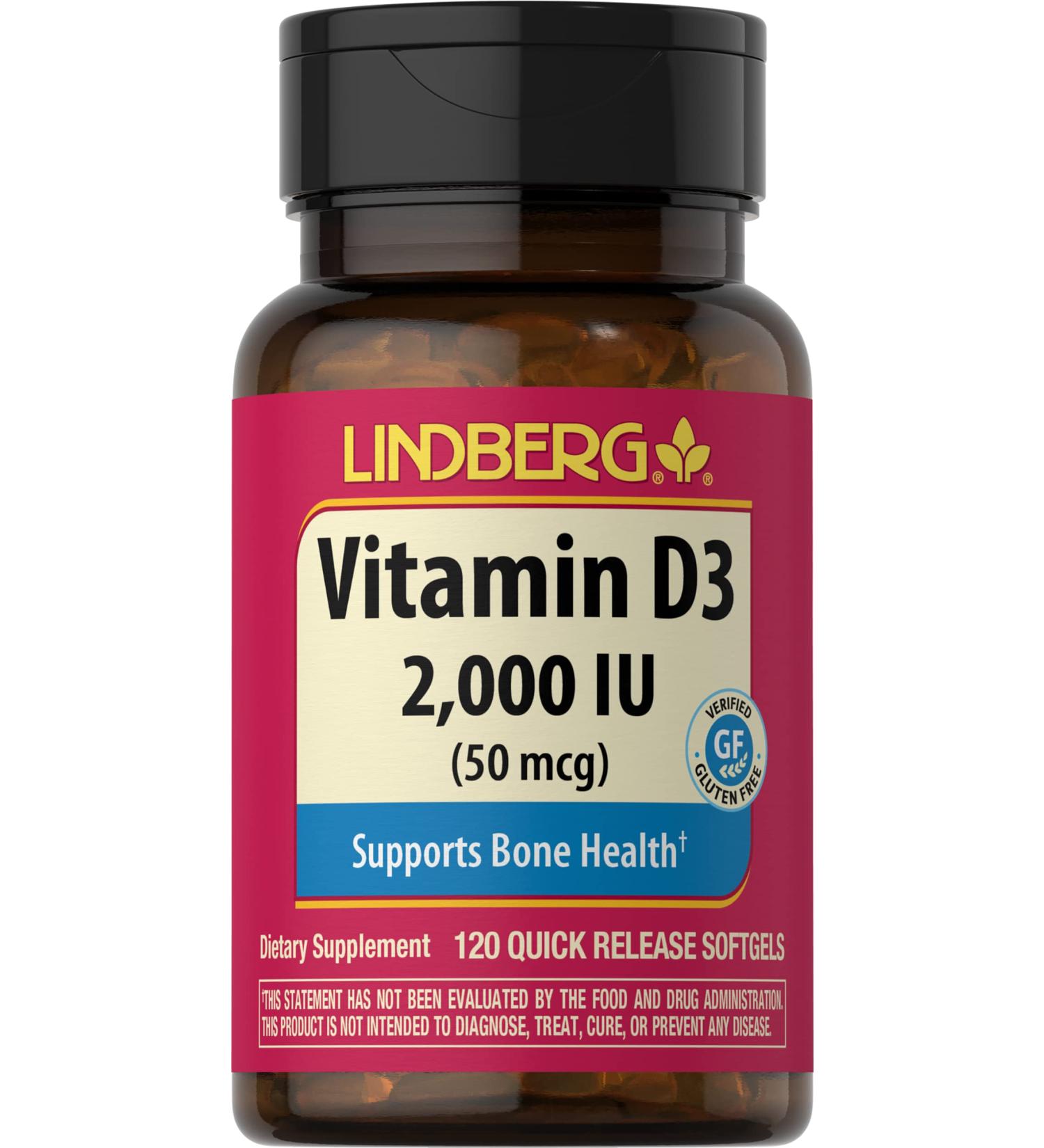 Lindberg Vitamin D3 2000 IU Softgels - 120 Count - Buy Online on GoSupps.com