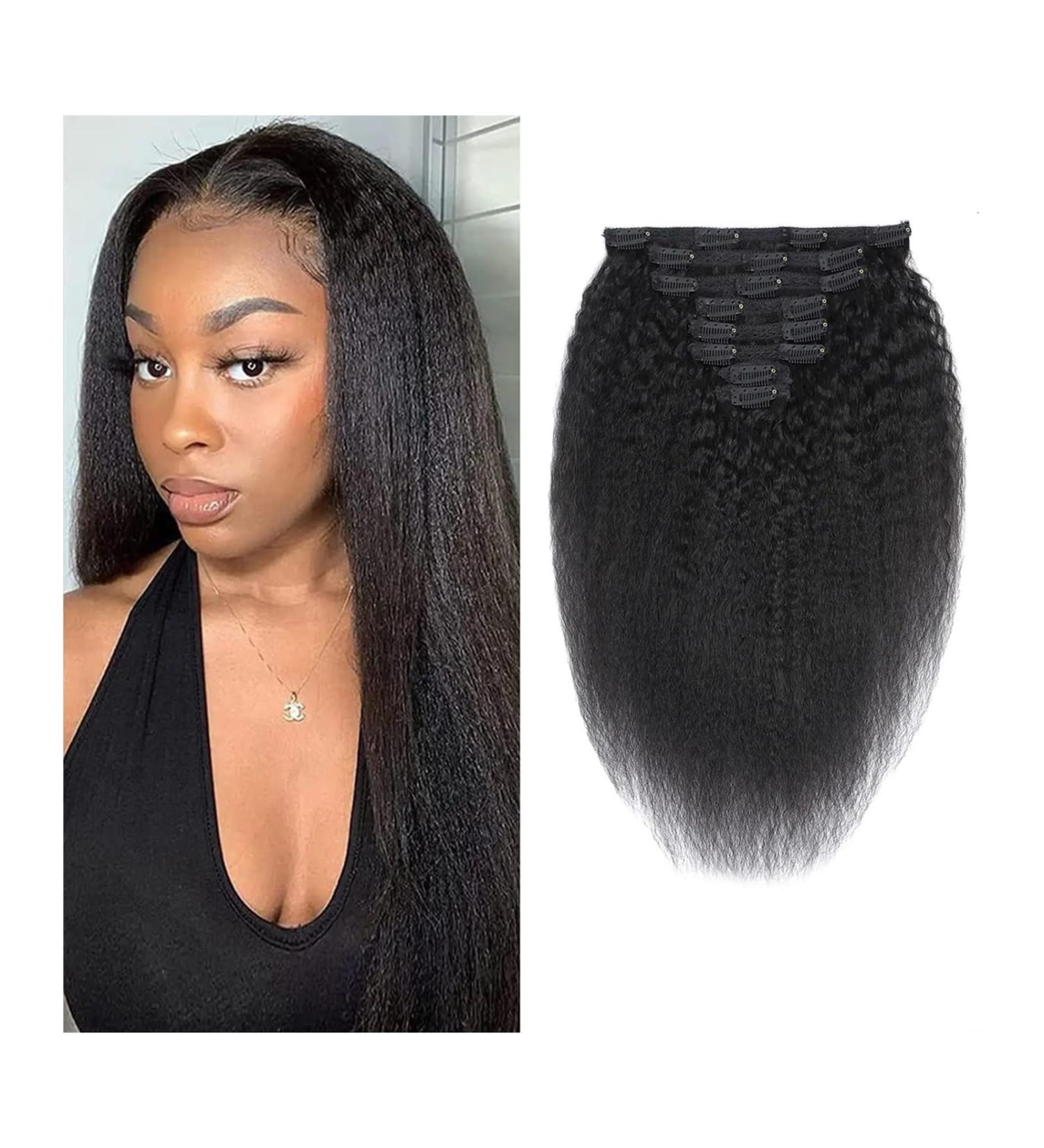 Hair Extensions 12-26 Inch Kinky Straight Clip ins for Black Women Double Weft Remy Human Hair Full Head Natural Black Color 18 Clips with 8 Pieces Natural Human Hair(16inches 120g) 16inches 120g - Buy Online on GoSupps.com
