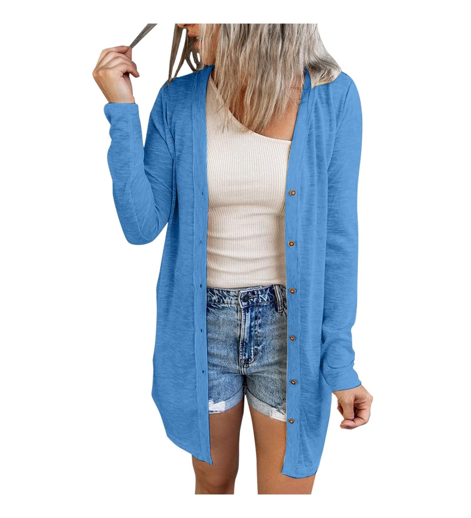 Long Shirt Outerwear Top Thin Warm Knitted Coat Women's Blouse V-Neck Shirt Tunic Long Women's Tunic Women's Shirt Casual Checked Shirt Women's Winter Chunky Knit Jacket G-sky Blue XXL - Buy Online on GoSupps.com
