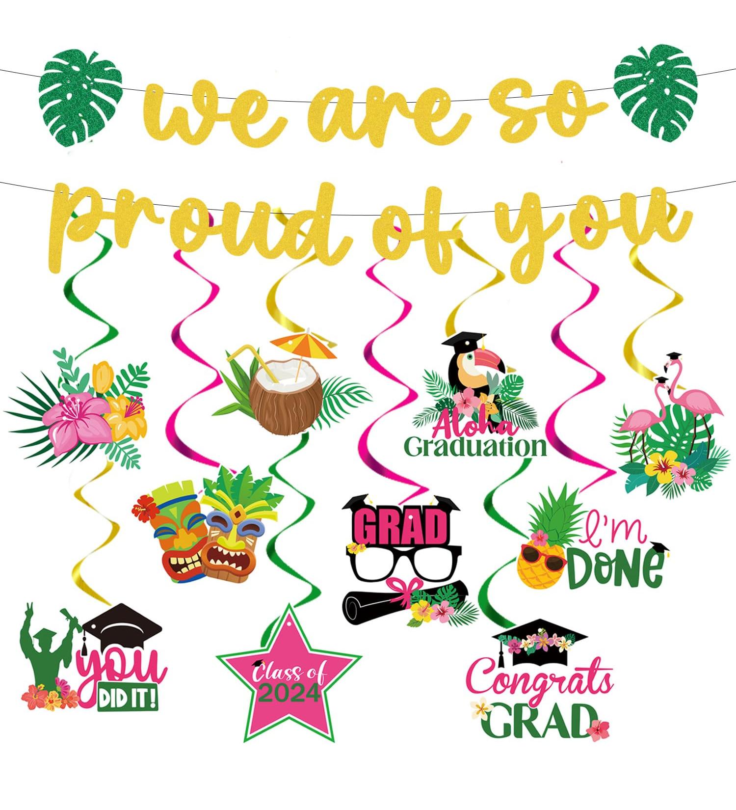 Refavor Hawaiian 2024 Graduation Party Decorations - 12PCS Tropical Graduation Party Decorations 2024 We Are So Proud of You Banner Decor Aloha Congrats Grad Party Decoration Luau Graduation Party - Buy Online on GoSupps.com