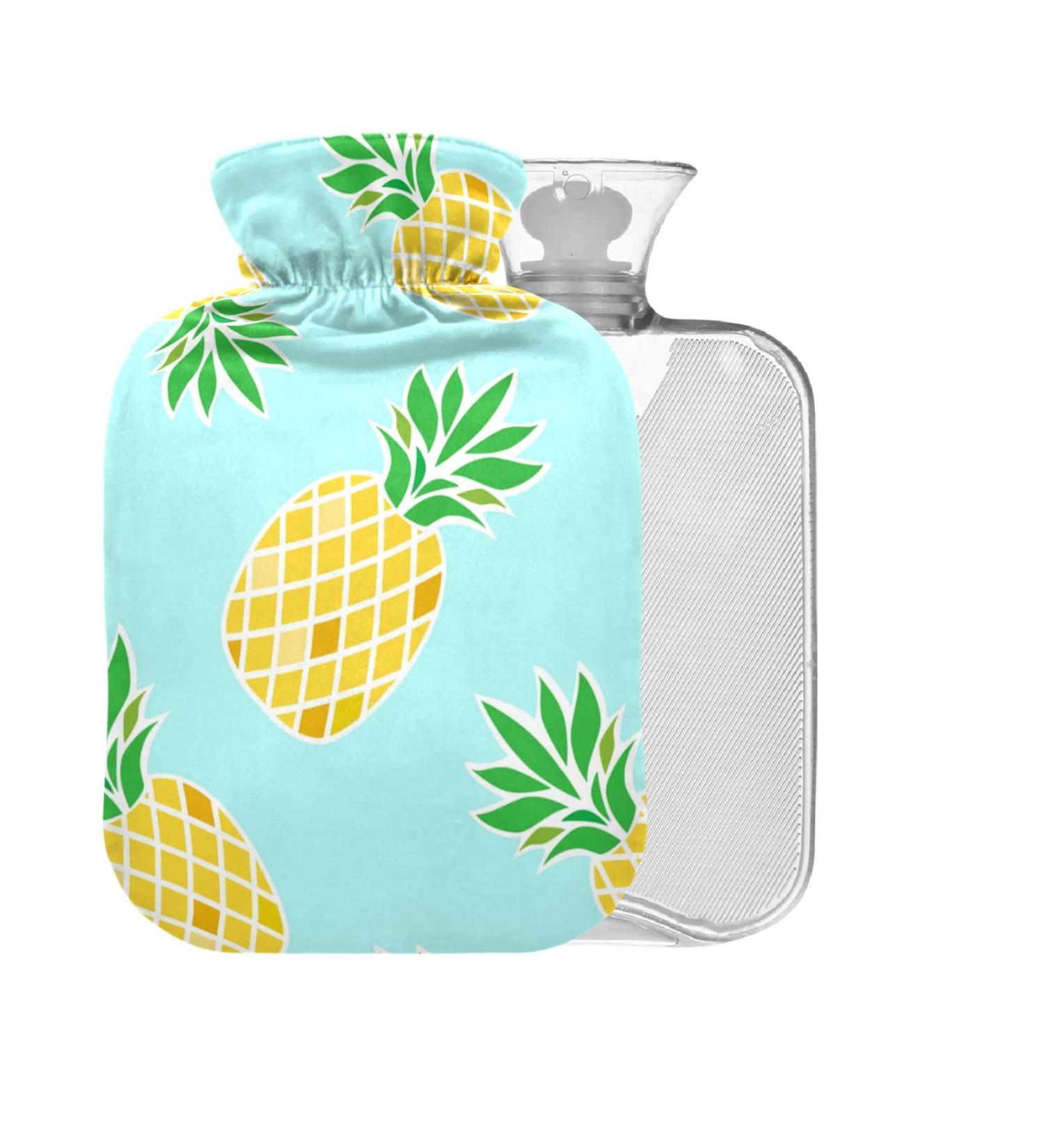 Pineapple Hot Water Bottle with Cover - 1L BPA Free Small Hot Water Bag for Pain Relief | Headache Neck & Shoulders Relief - Buy Online on GoSupps.com