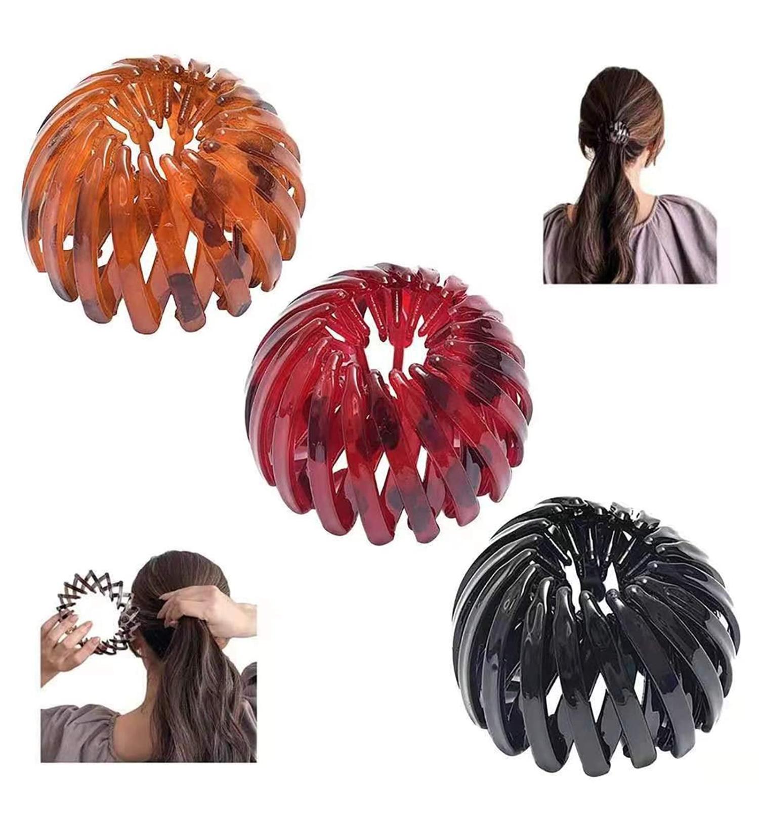 Women Bird Nest Hair Clip Set - 3 Pcs Plastic Ball Bun Ponytail Holder Hair Clip, Fashion Retro Leopard Hair Ties for Thick and Thin Hair - Buy Online on GoSupps.com