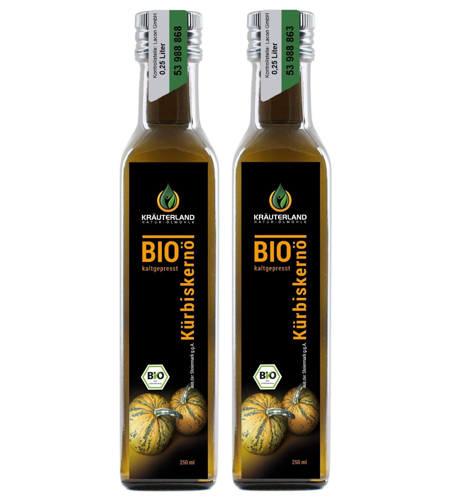 Herbal Land Organic Pumpkin Seed Oil 500ml - 100% Pure Cold-Pressed Vegan - Premium Quality from Styria - 2x 250ml Original Oil - Buy Online on GoSupps.com
