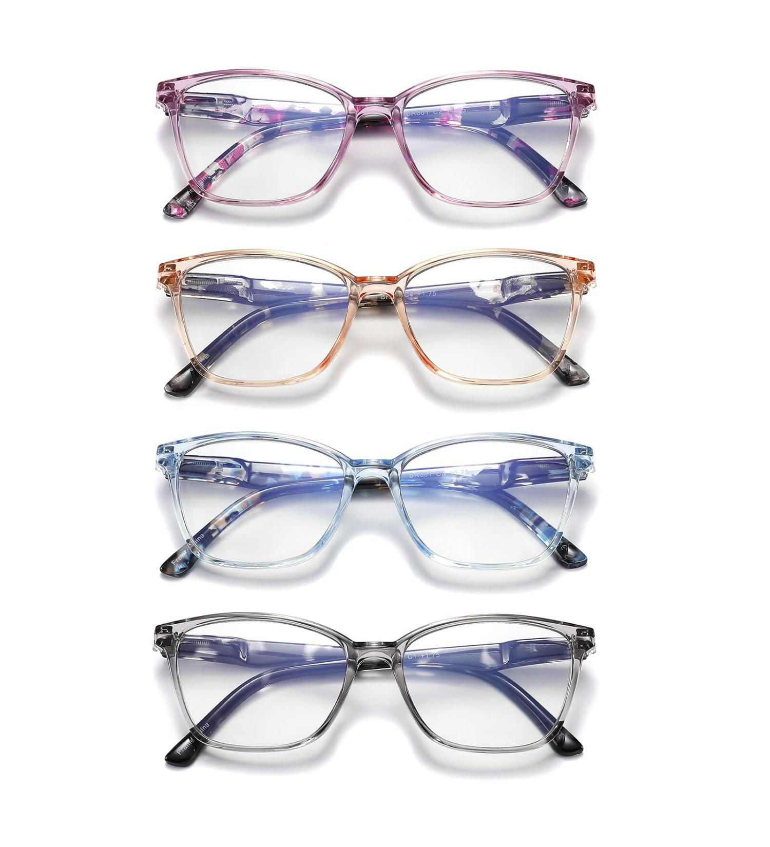 JAWSOCK 4 Pack Blue Light Blocking Reading Glasses for Women Men - Fashion Square Computer Readers with Anti-Eyestrain Technology - 3.5x Magnification - 4 Pack Mix Color - Buy Online on GoSupps.com
