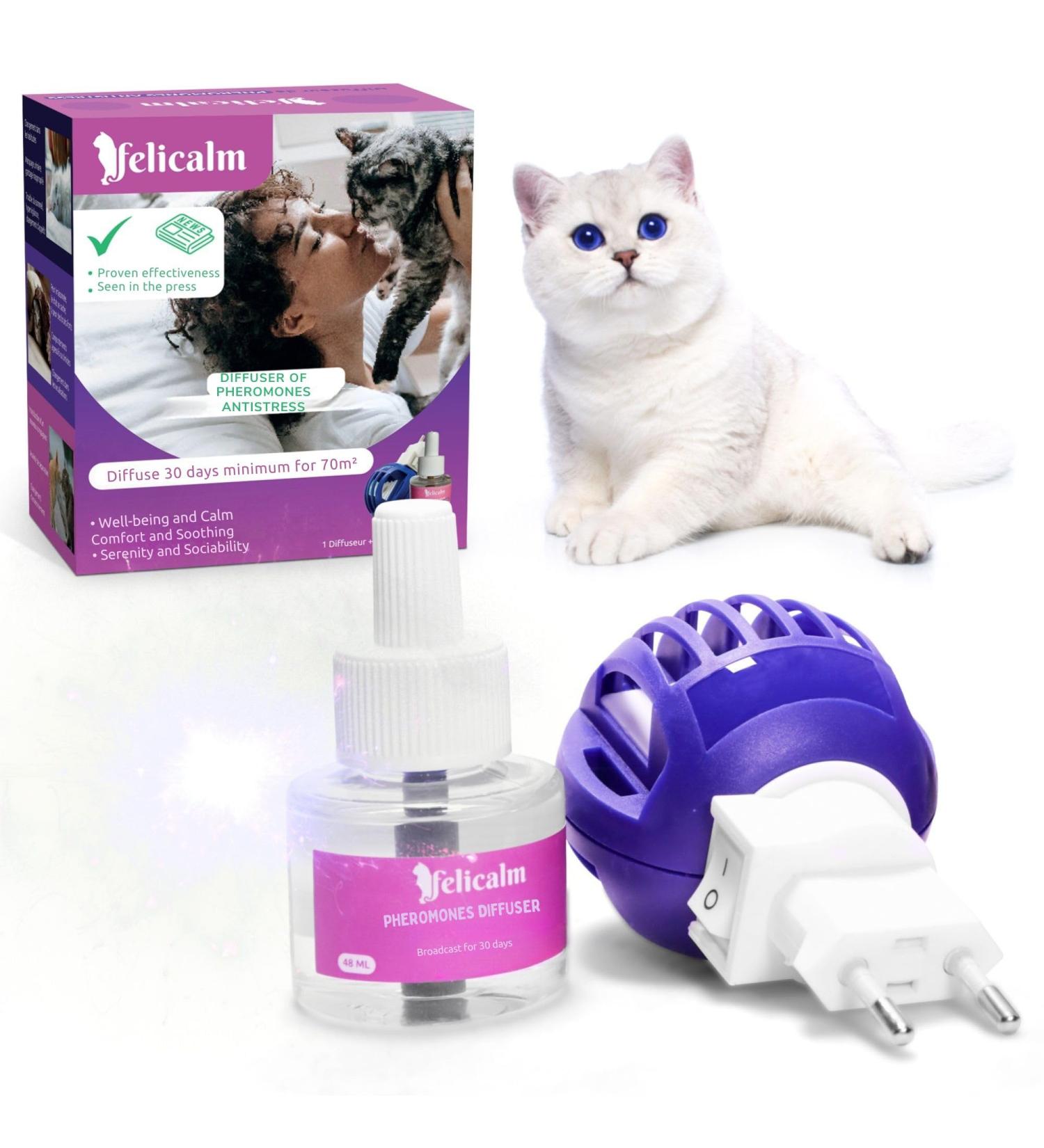 FELICALM Paris - New PHEROMONE Formula for Cats and Kittens - Intelligent ECONOMICAL SAFE DIFFUSER + 48 ML Refill - Anti Stress for Cats - CALMING - Happiness and Harmony. - Buy Online on GoSupps.com