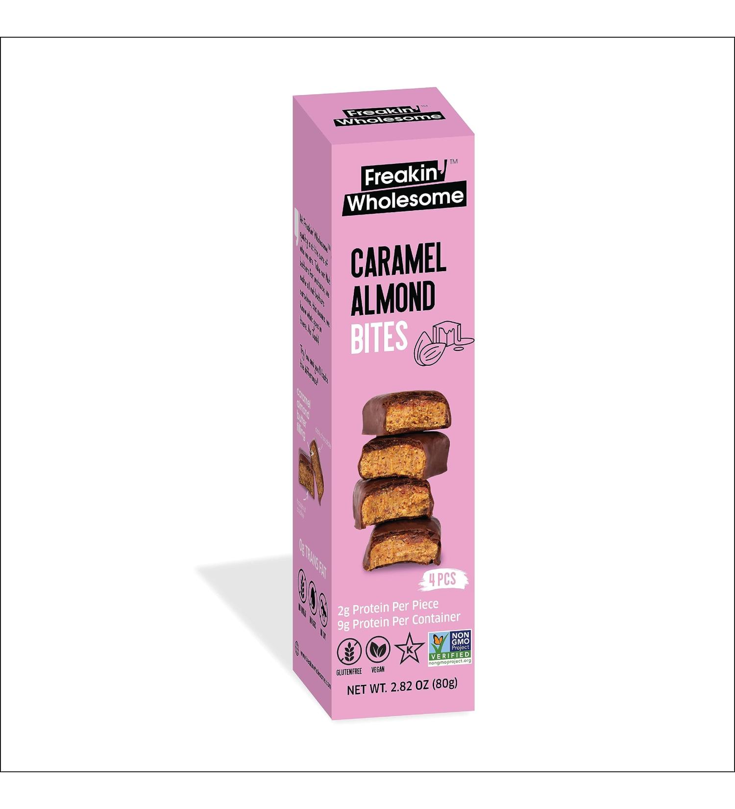 Freakin' Wholesome Chocolate Covered Caramel Almond Bites High protein snacks 2.82 Ounces per box. (Pack of 3). Vegan Gluten Free - Buy Online on GoSupps.com