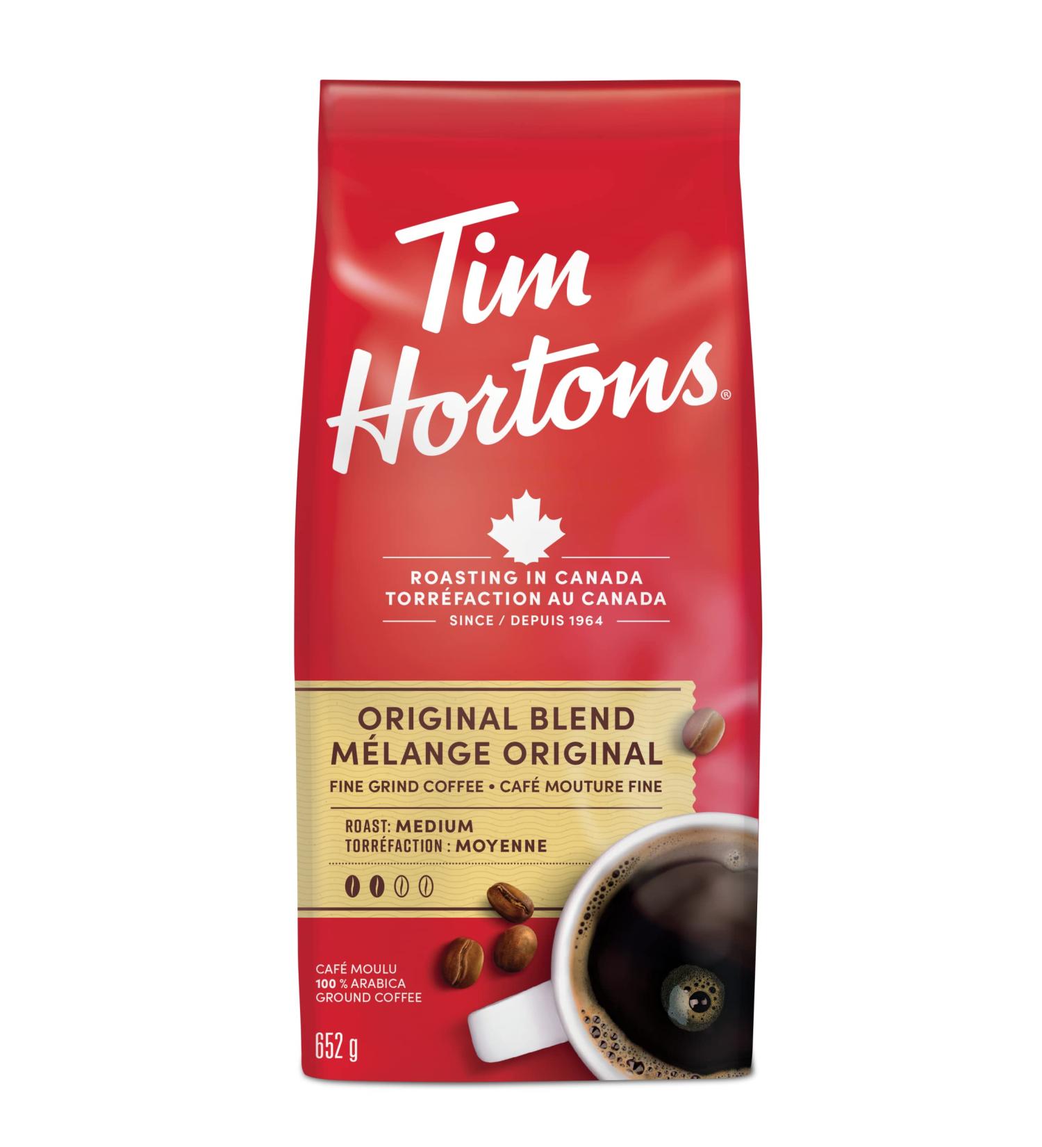 Tim Hortons Original Blend Fine Grind Coffee Medium Roast Made with 100% Arabica Beans 652g Bag Coffee Original Blend 652 g (Pack of 1) - Buy Online on GoSupps.com