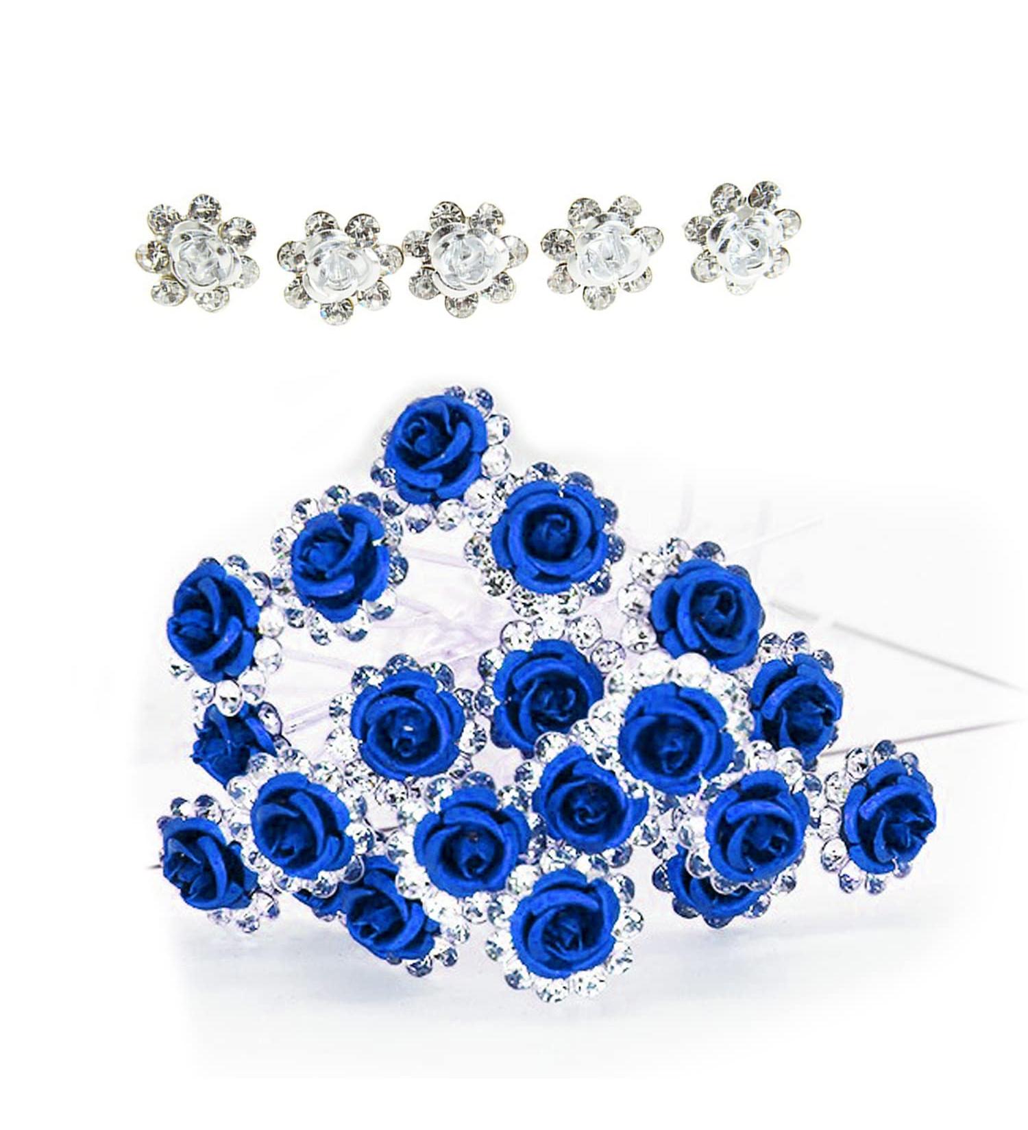 45 Pieces of Wedding Rhinestone Hair Clips U Shape Crystal Hair Clips Rose Flower Design Bridal Wedding Clips Rhinestone Crystal Hair Clips for Wedding Show Prom (Blue White) - Buy Online on GoSupps.com