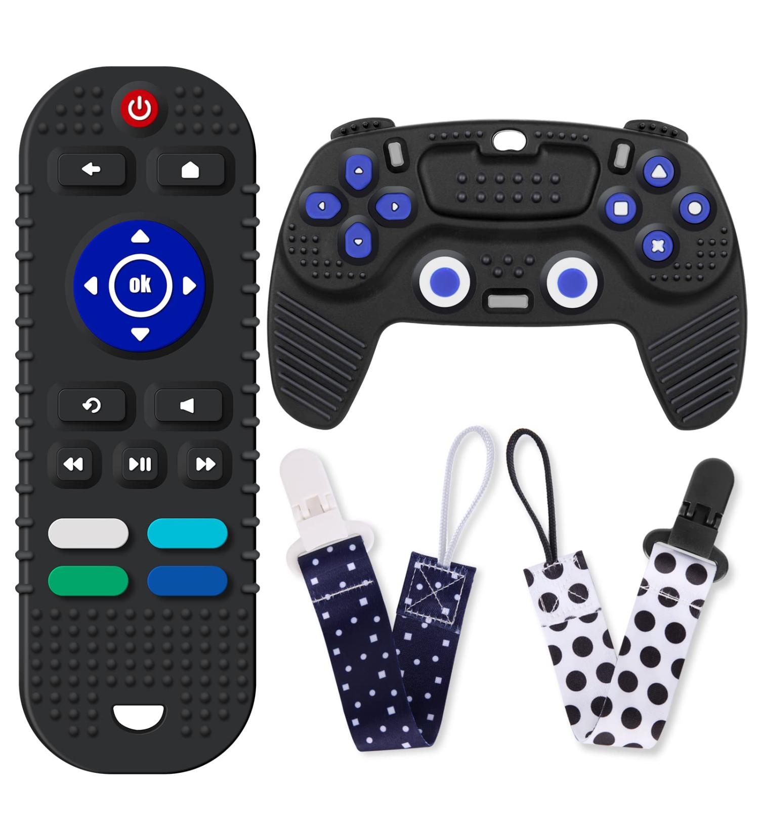 Rquite 2 Pack Baby Teething Toys - Silicone Remote Control Game Controller Teether Set for Babies 3-18 Months - Toddler Sensory Toy Gift - Black - Buy Online on GoSupps.com