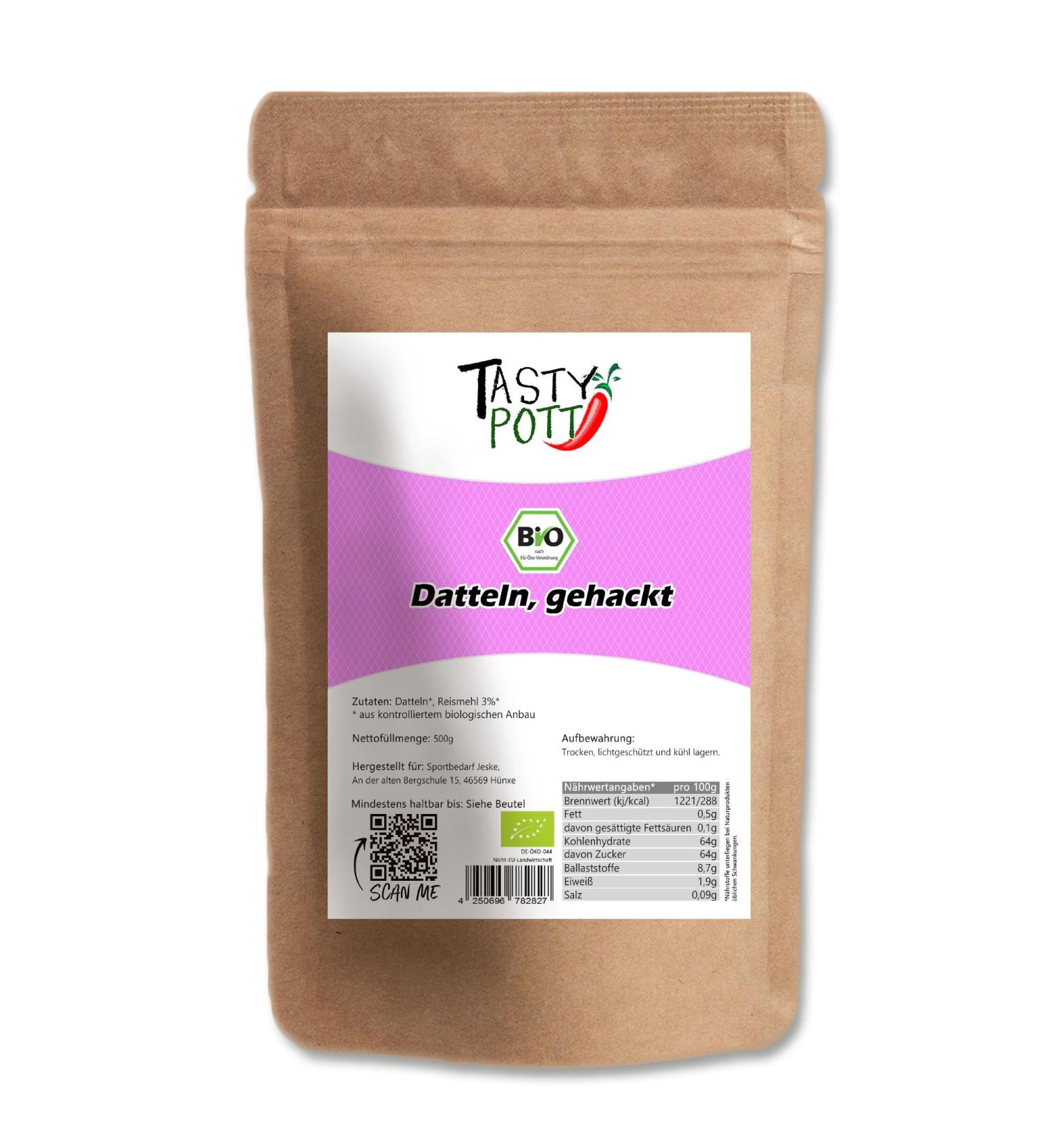  TASTY POTT Tasty Pott Bag of organic chopped dates 500g | Sweet dates | Baking | Pastry | Cereals | Vegetarian | Vegetarian | Sweet natural | Fruit sugar | Gluten free paleo - Buy Online on GoSupps.com