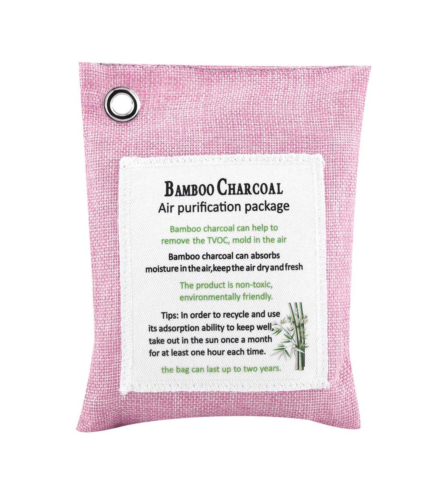 Natural Activated Charcoal Air Purification Bag - Bamboo Smell Eliminator for Home Auto Fridge Toilet Bathroom & Cabinets (Pink) - Buy Online on GoSupps.com