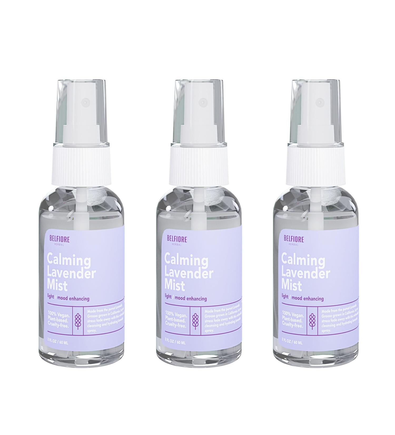 Belfiore Herbal 100% Natural Lavender Mist Spray Organic Face Body Hair Hydrating Mister Calming for Better Sleep Vegan non-GMO 2 ounce (3 Pack) - Buy Online on GoSupps.com