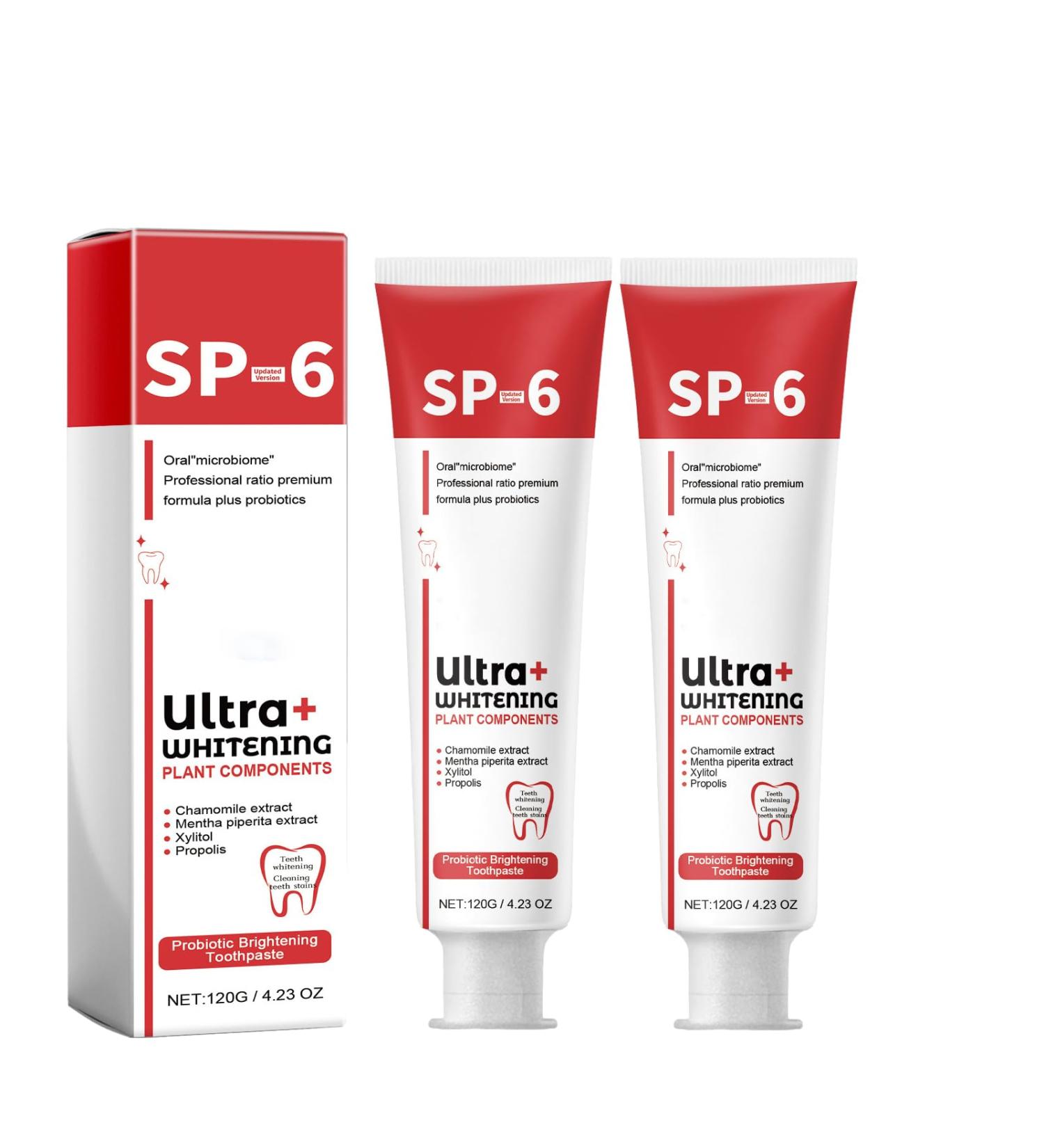 SP-6 Ultra Whitening Toothpaste - Probiotic Brightening & Deep Cleaning Care - Fresh Breath (120g x 2) - International Shipping Available - Buy Online on GoSupps.com