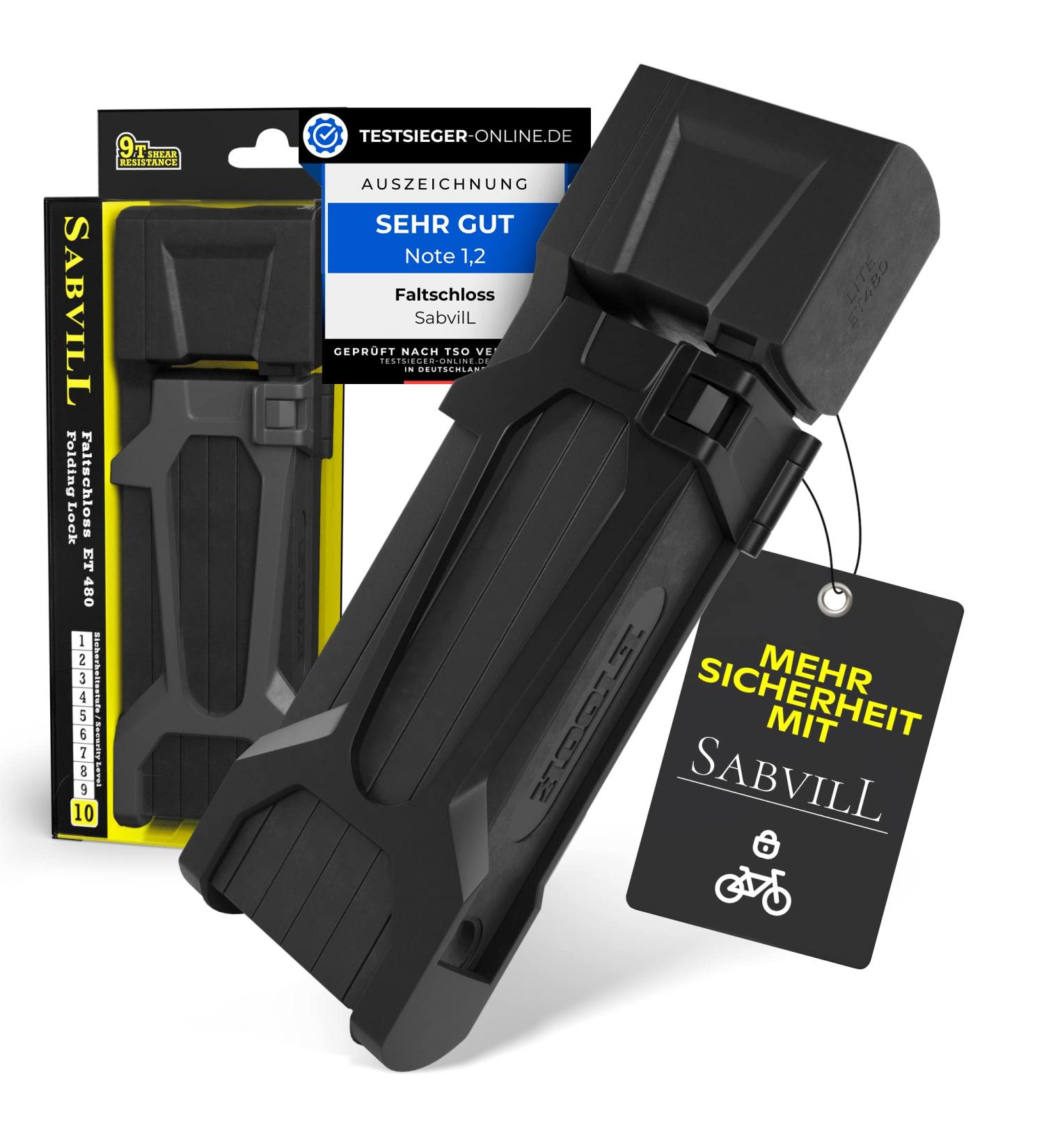 Buy Sabvill Folding Bicycle Lock 75cm | Ultra-Safe E-Bike & MTB Lock with Bracket | Strong Secure Black Bike Lock for International Shipping - Buy Online on GoSupps.com
