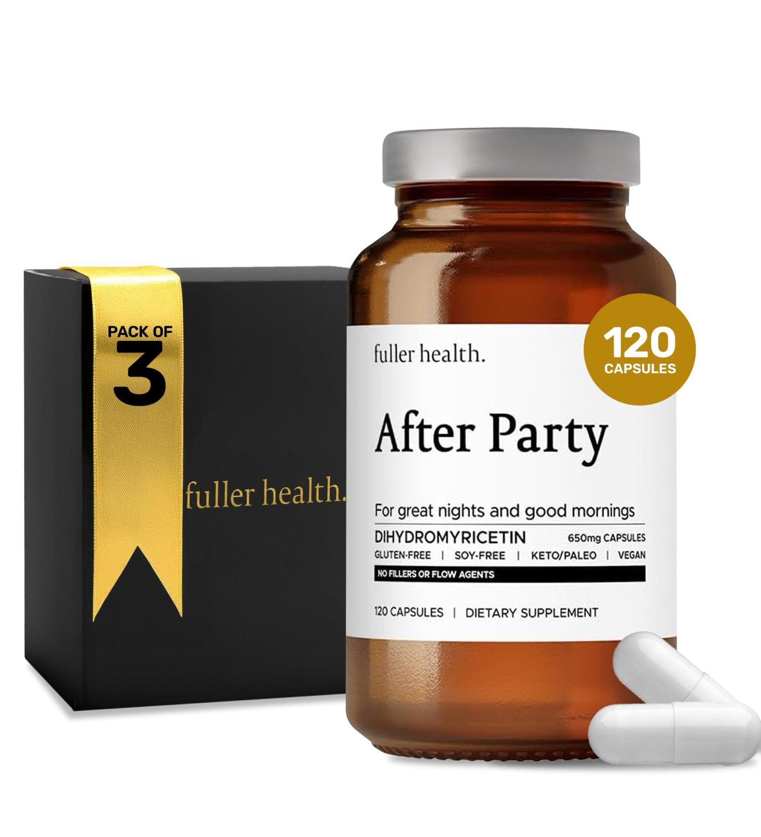 Fuller Health After Party DHM Dihydromyricetin Supplement | Supports Liver Metabolism Energy Levels Post-Celebration Relief | Feel Refreshed 650mg Per Pill | 3 Bottles 72 Servings 120 Count (Pack of 3) - Buy Online on GoSupps.com