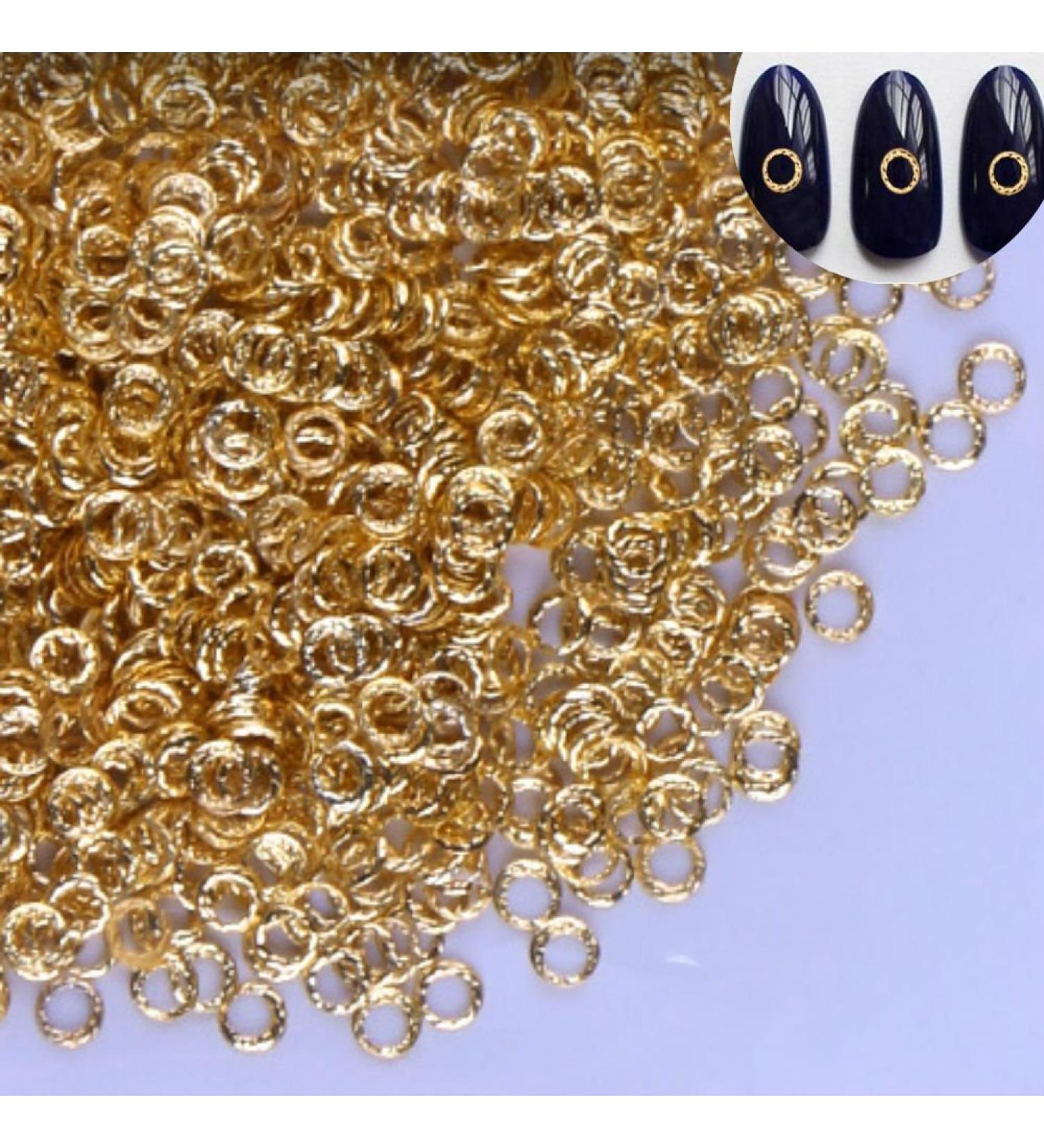AKOAK 100 Count/Pack 3D Glitter Charm Nail Art Decoration Studs Japanese Rivet Style Mini Gold Alloy Circle Design Nail Supplies