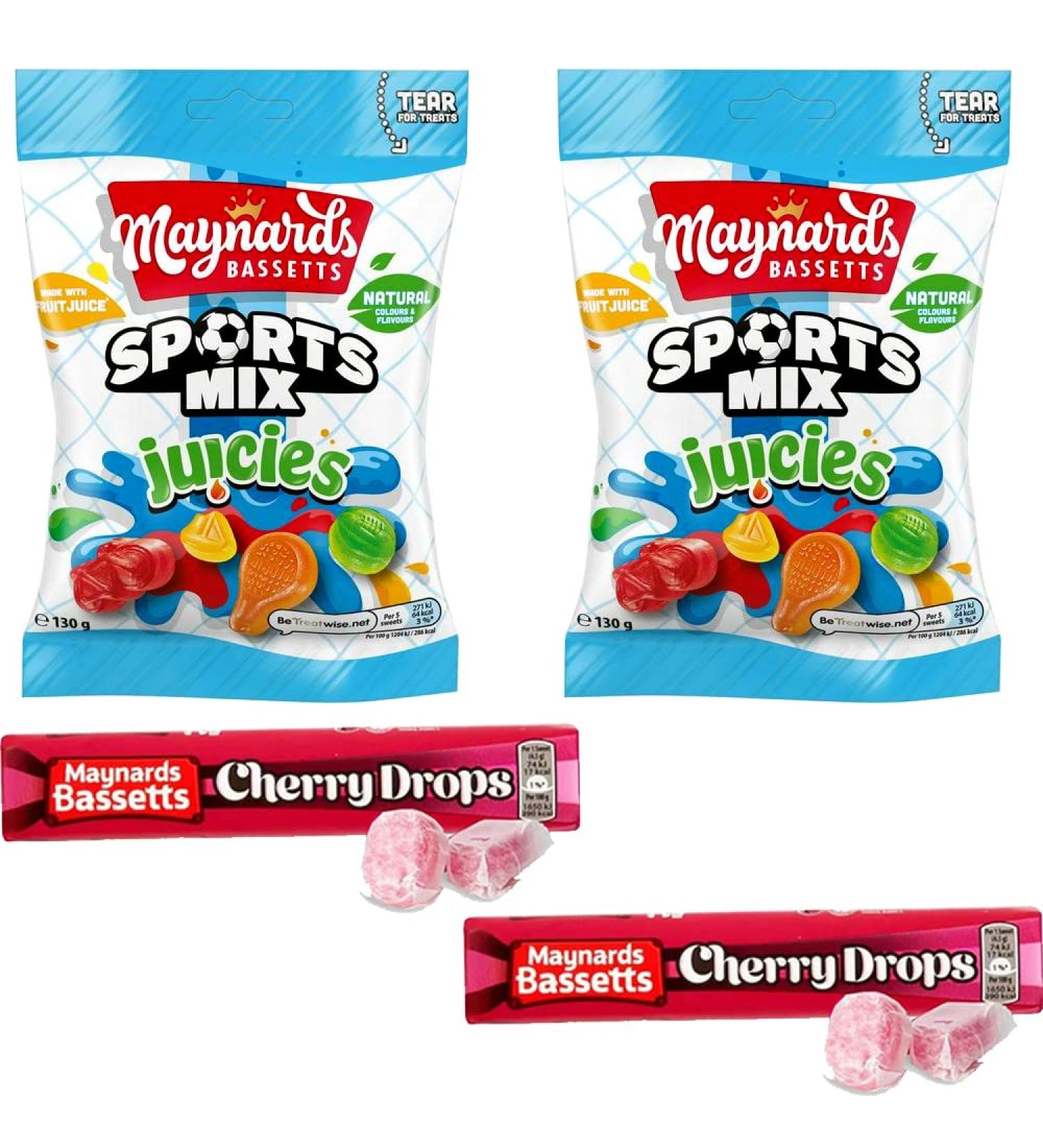 Maynards Bassetts Cherry Drops Sweets Roll & Sport Mix Juicies - 4 x Mixed Maynards Bassetts Sweets - Buy Online on GoSupps.com