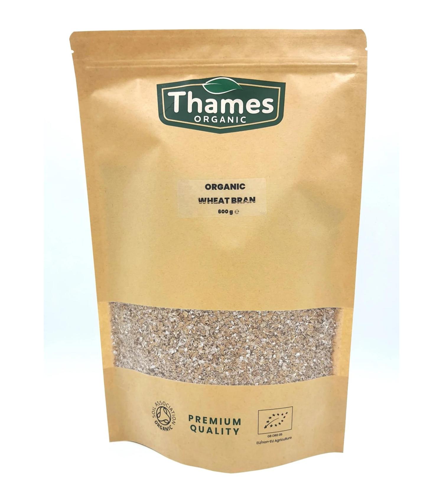 Certified Organic Wheat Bran 600g - Raw Vegan, GMO Free - Ideal for Baking & Smoothies - Thames Organic - Buy Online on GoSupps.com