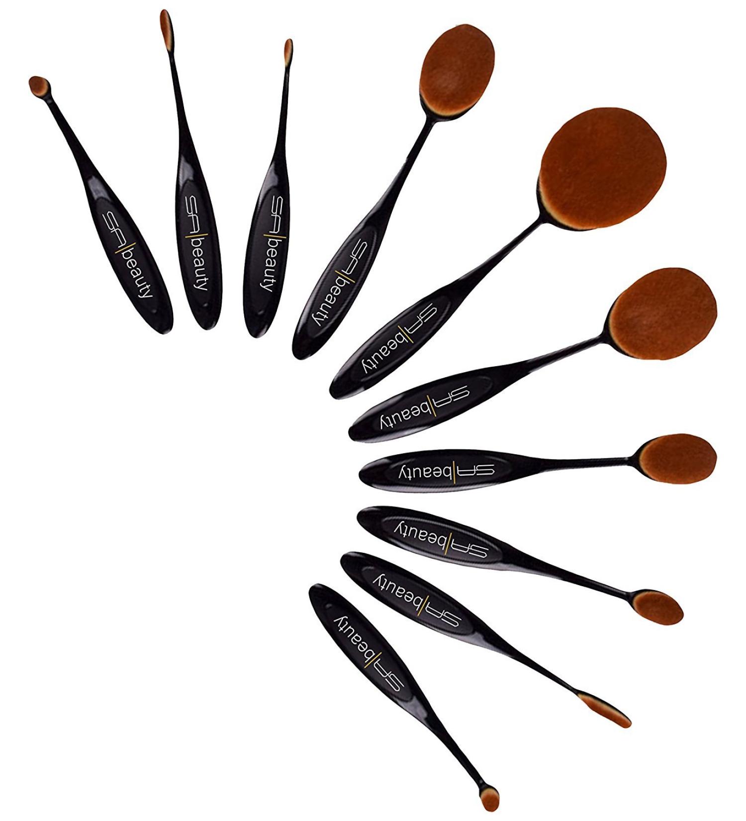 Oval Makeup Brush Set for Foundation Blending Concealer Contour Blush Eyeliner for Face Lips Eyes Great with Liquid Powder Cream Cosmetics Tool Gift Set 10 Piece