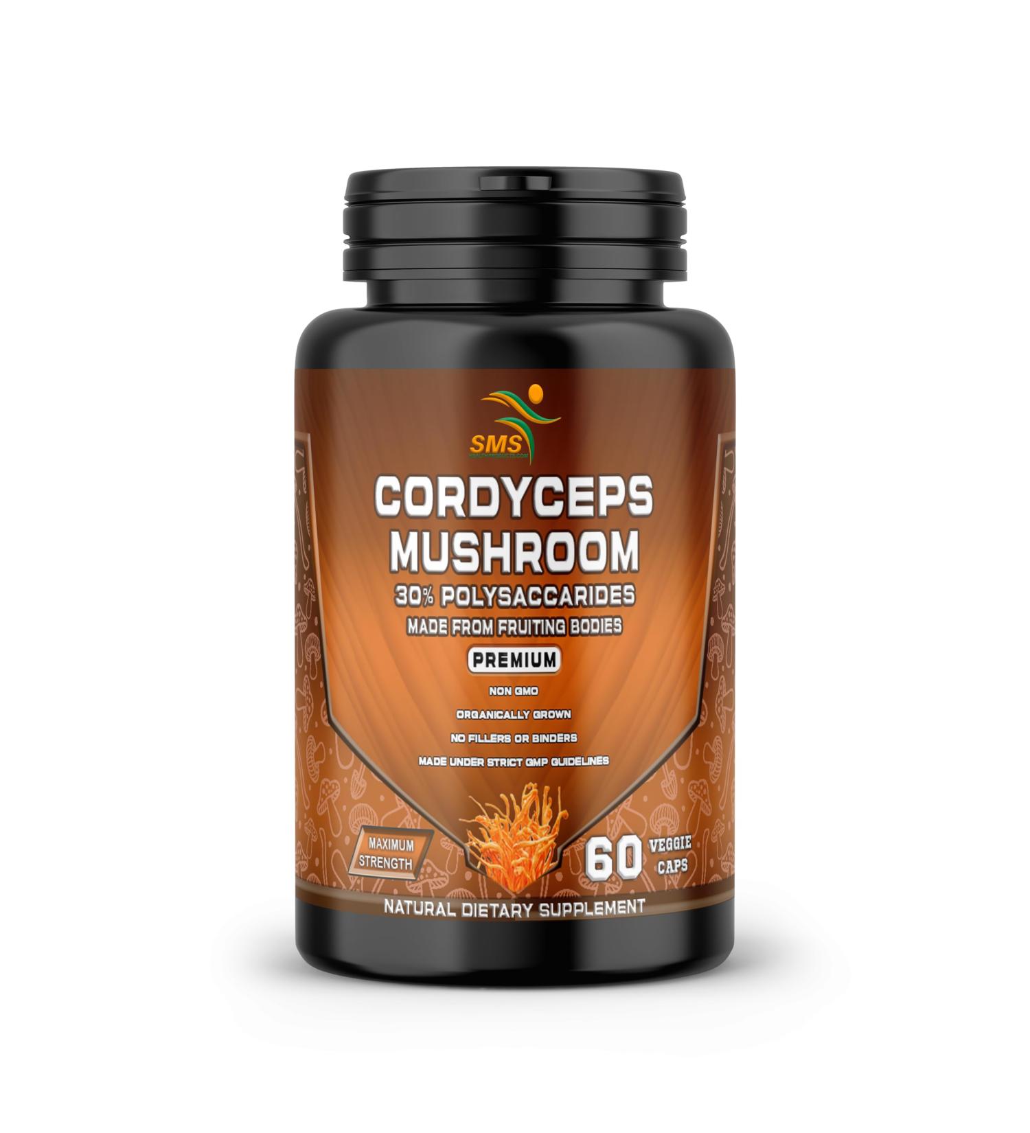 SMSHEALTHPRODUCTS.com Cordyceps Mushroom Pills - Dietary Supplement Extract with 30% Polysaccarides for Energy & Immune Support Vegan Supplement Non-GMO 60 Capsules
