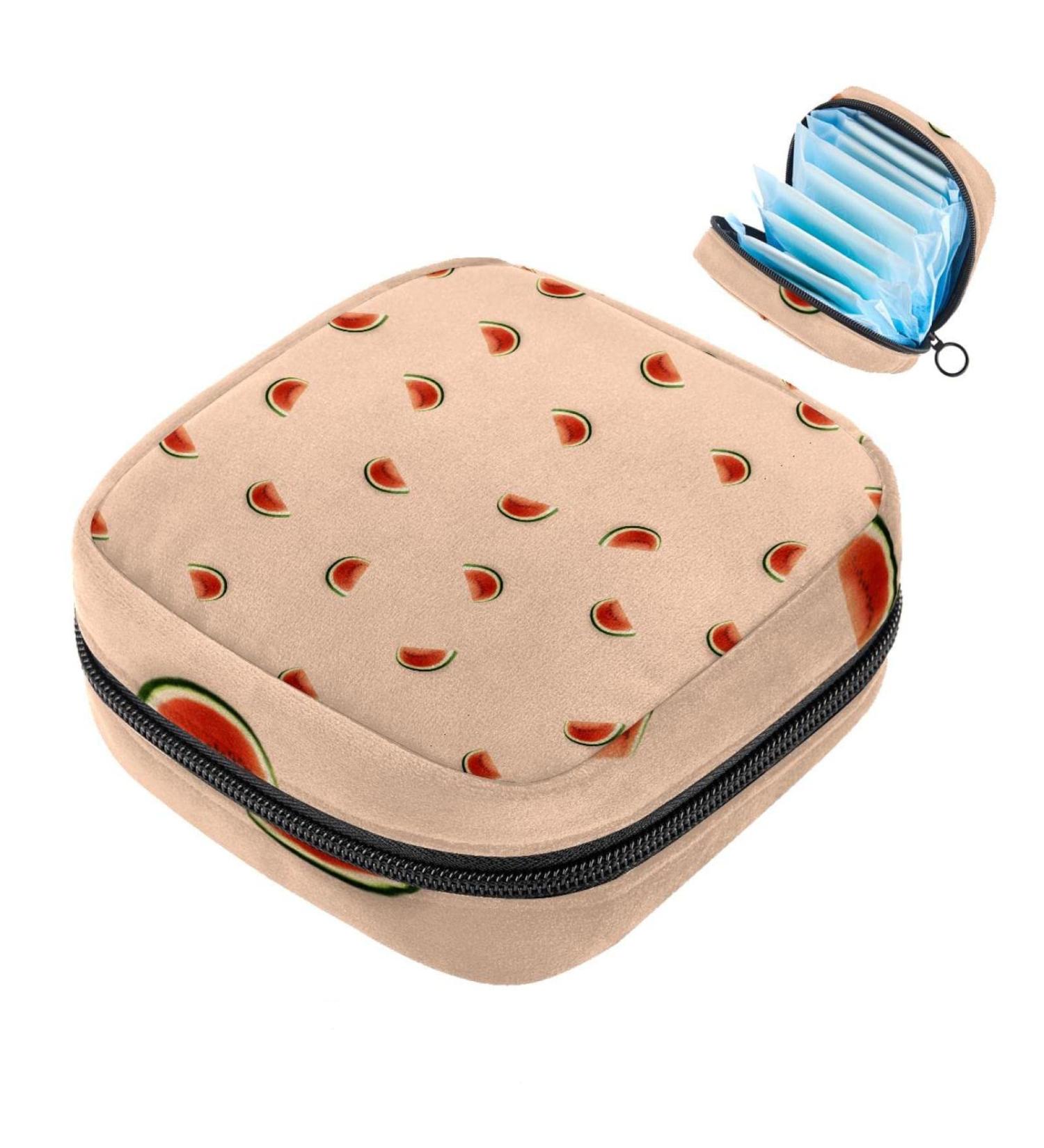 Portable Women's Napkin Storage Bag - Watermelon Pattern Zippered Organizer for Menstruation Cups Perfect for Teens & Women - Buy Online on GoSupps.com