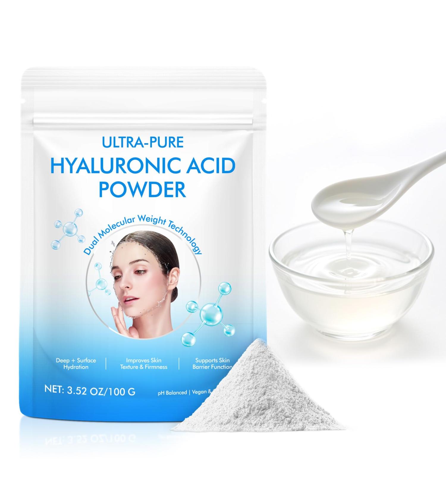 Hyaluronic Acid Powder for Skin Hyaluronic Acid Serum Powder 100 Grams | Low Molecular Weight Cosmetics Grade Natural Ingredient for Skincare Skin Hydration and Moisture Support Supplements 1 pack - Buy Online on GoSupps.com