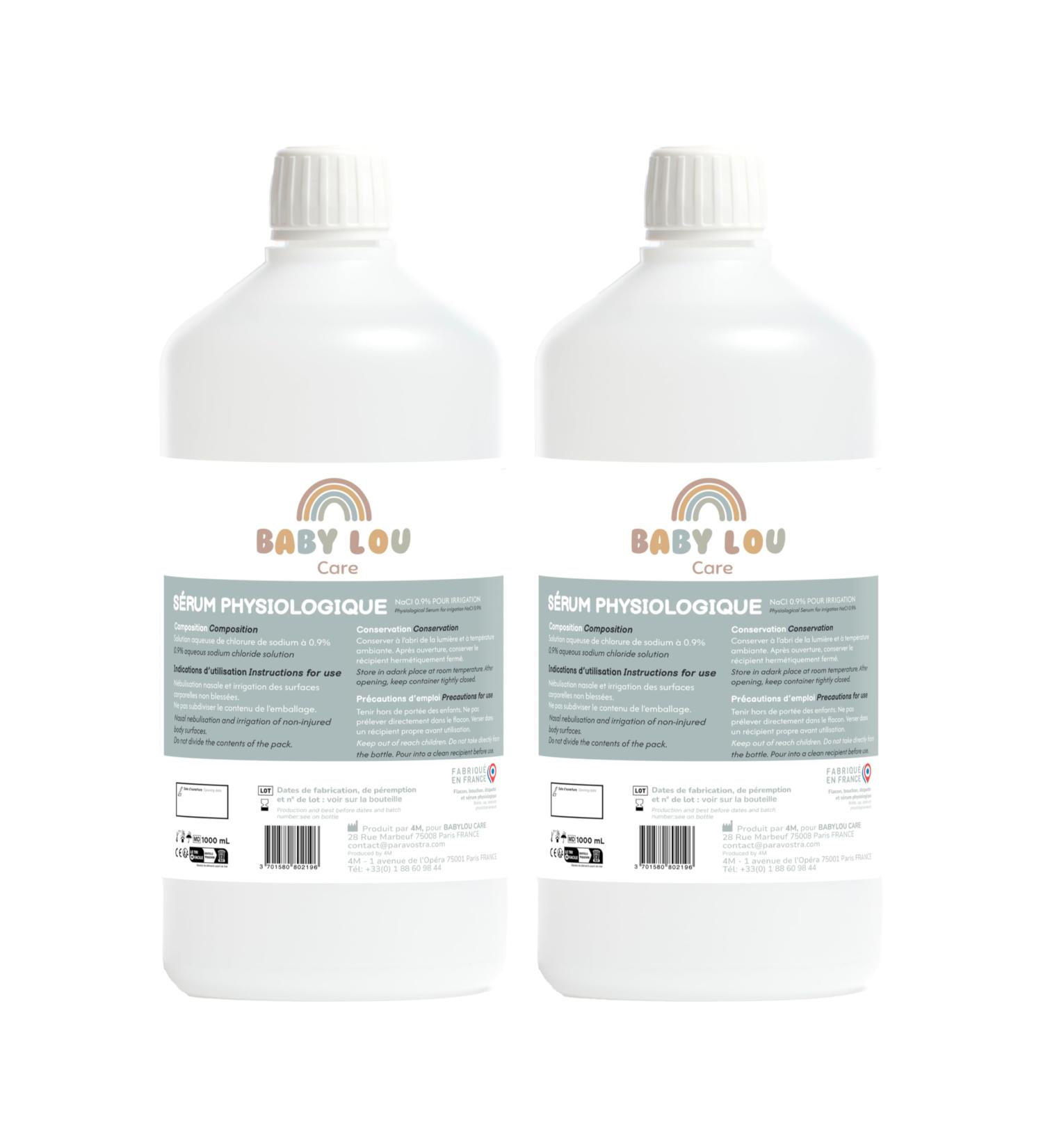BABYLOU CARE | Physiological serum bottle | NaCl 0.9% | Nasal cavities washing & Eye hygiene | Eye & nose hygiene | For external irrigation | Made in France | 2 x 1 liter - Buy Online on GoSupps.com