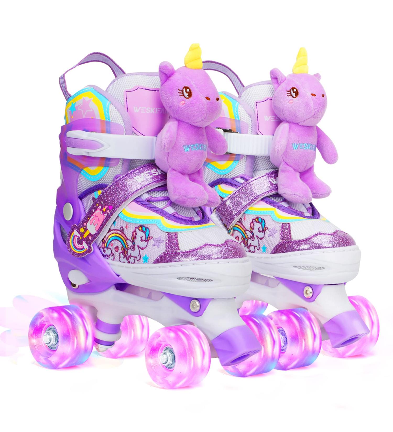 Unicorn Doll Kids Toddler Roller Skates with Light up Wheels - Adjustable Sizes, Beginners Skating Shoes for Girls, Perfect Birthday or Christmas Gifts - Purple - Buy Online on GoSupps.com