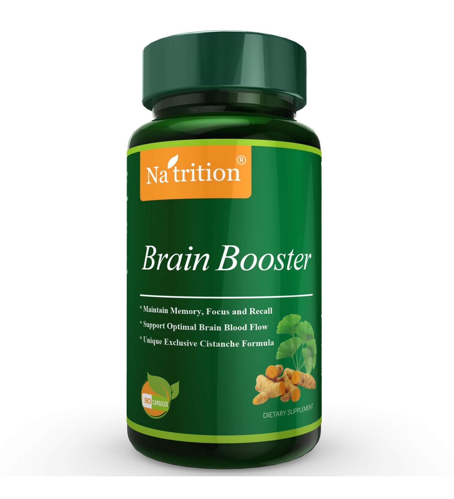 Brain Booster Nootropic Nutrition Science Formula- Herbal Supplement for Focus Memory & Clarity-Ginkgo Biloba Turmeric Cistanche Tubulosa - 90 Veggie Capsules