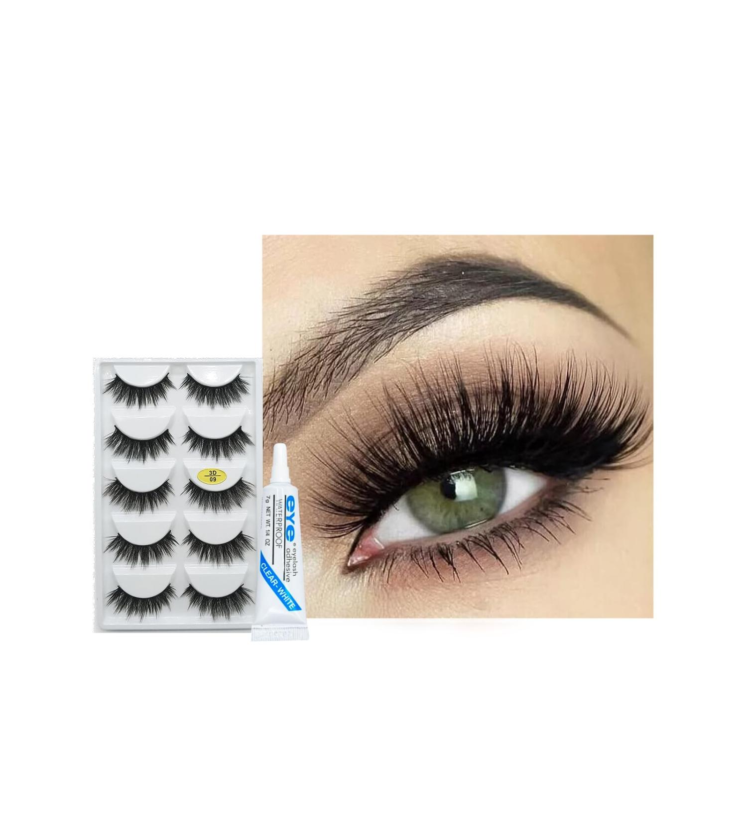 Lashes False Eyelashes Fluffy Russian Eyelash 5 Pairs Strip with Glue Volume Dramatic Fluffy Wispy Natural Eyelashes 3D Thick Long Fake Lashes - Buy Online on GoSupps.com