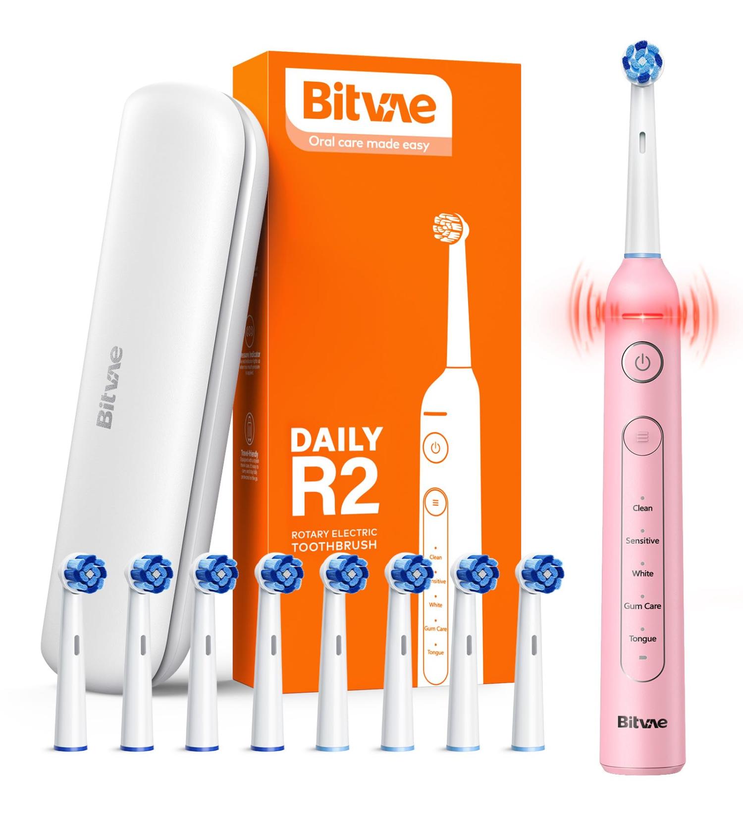 Bitvae R2 Rotating Electric Toothbrush for Adults with 8 Brush Heads 5 Modes Rechargeable Power Toothbrush with Pressure Sensor Pink Pink 1 Pack - Buy Online on GoSupps.com