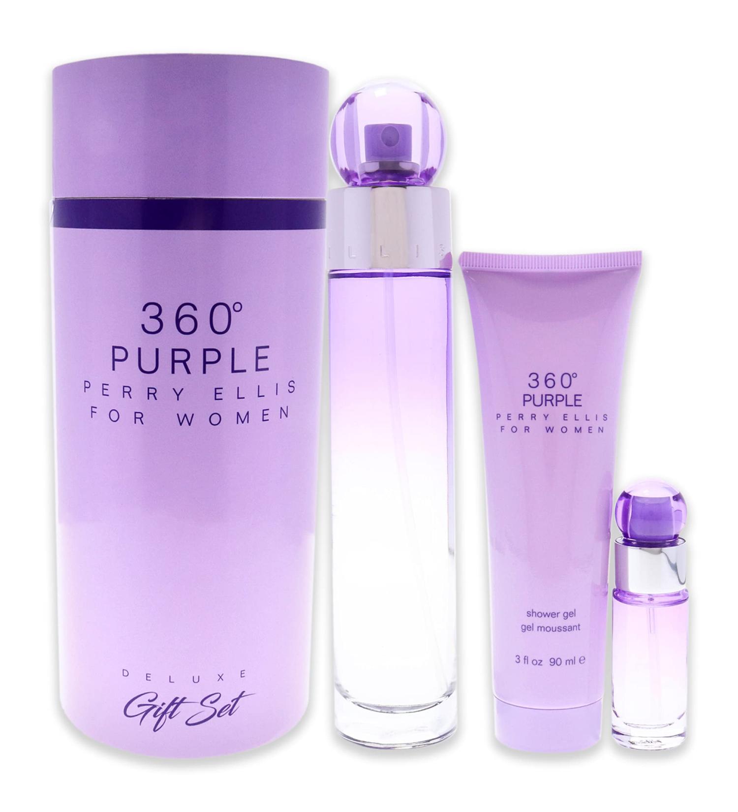 Perry Ellis 360 Purple Women 3.4oz EDP Spray 0.25oz EDP Spray 3.0oz Shower Gel 3 Pc Gift Set - Buy Online on GoSupps.com
